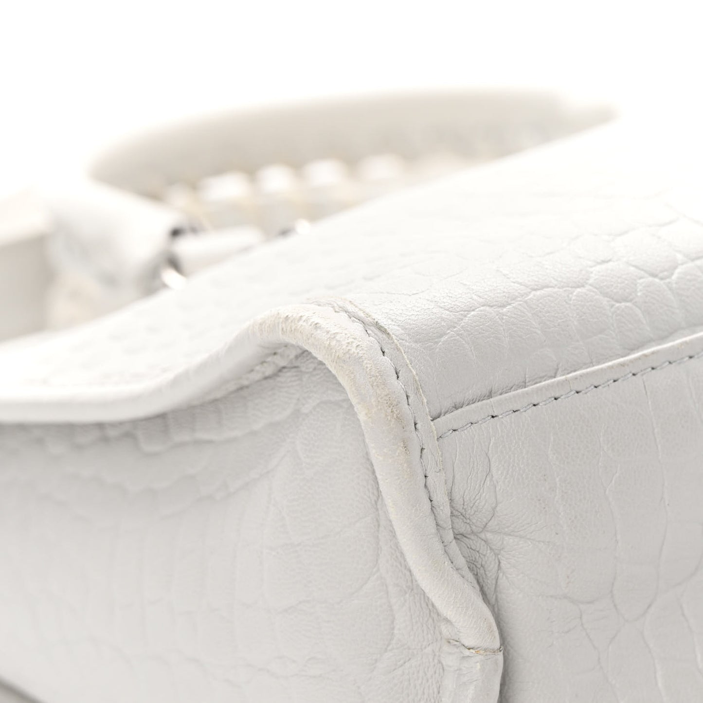 Matte Supple Lambskin Crocodile Embossed Classic Silver Hardware S City White