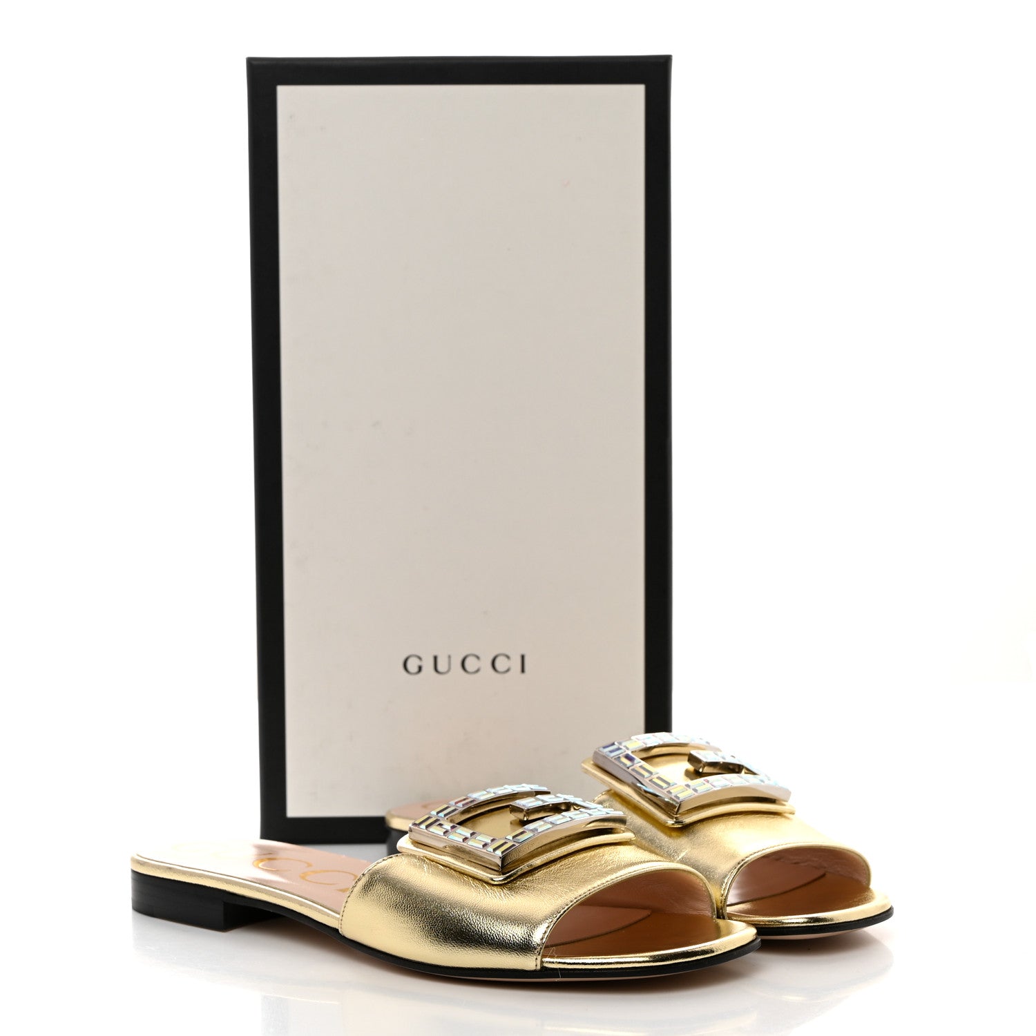 Gucci Metallic Nappa Crystal Square G Madelyn Slide Sandals 38 Gold 9 of 9