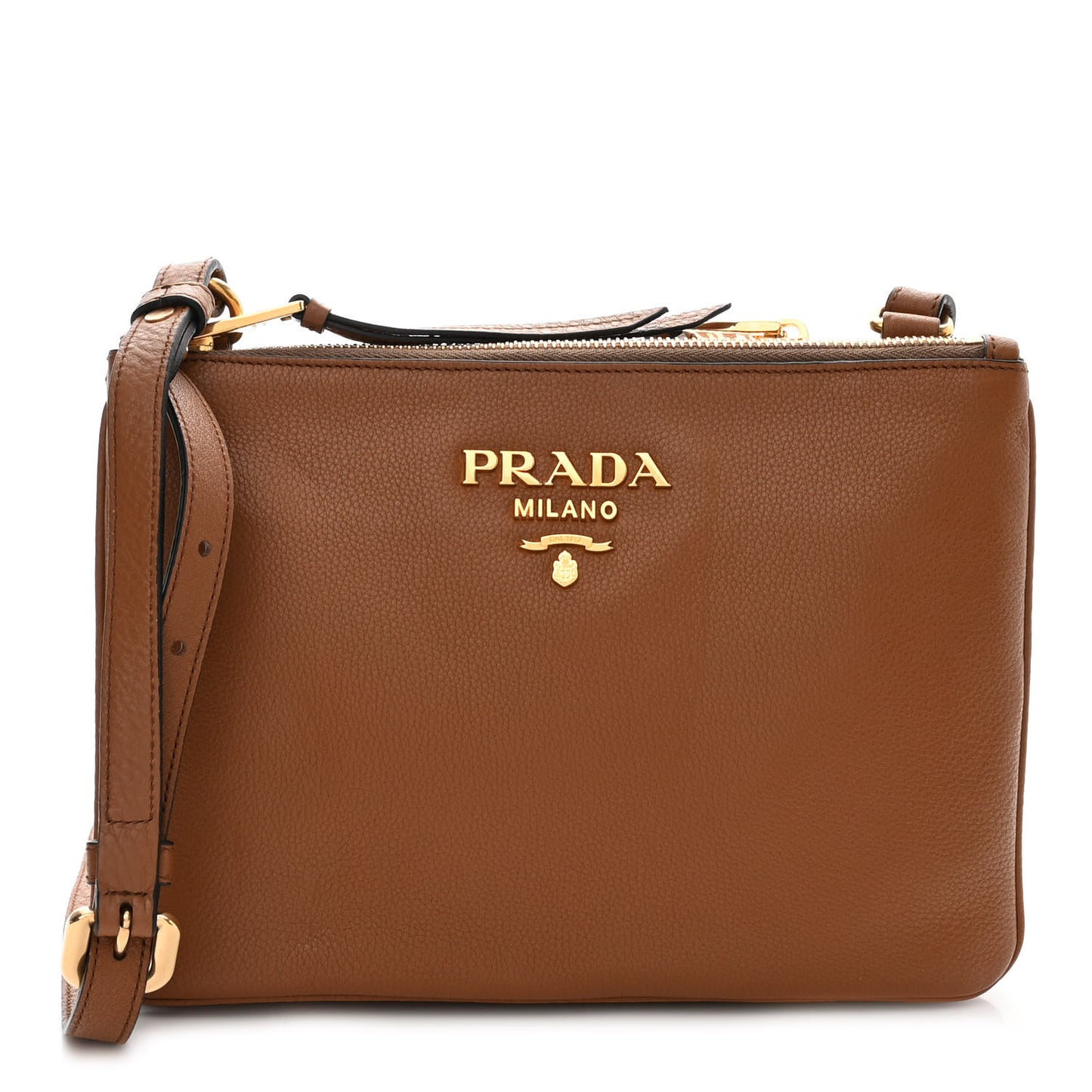 Vitello Phenix Double Zip Crossbody Bag Cannella