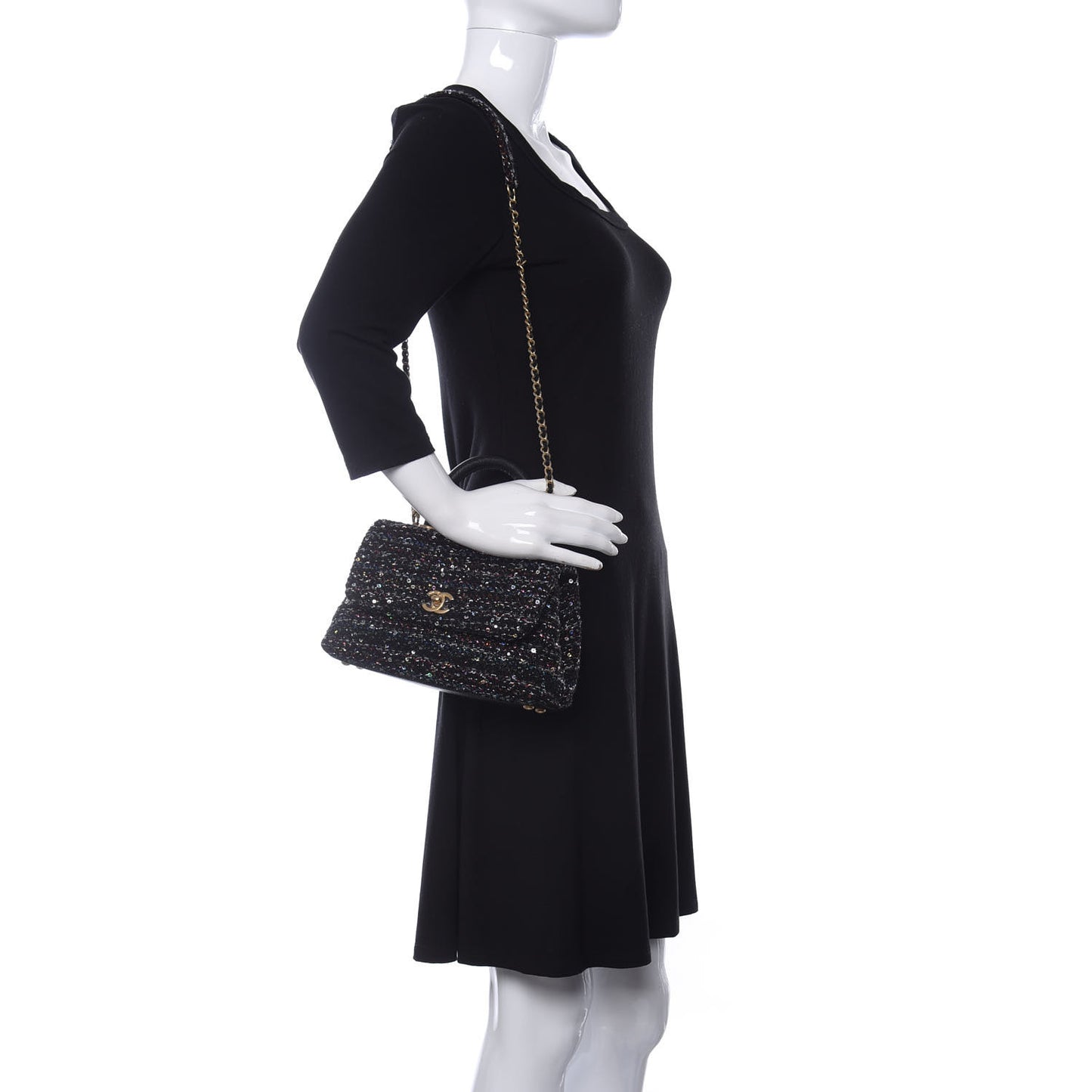 Tweed Sequin Mini Coco Handle Flap Black