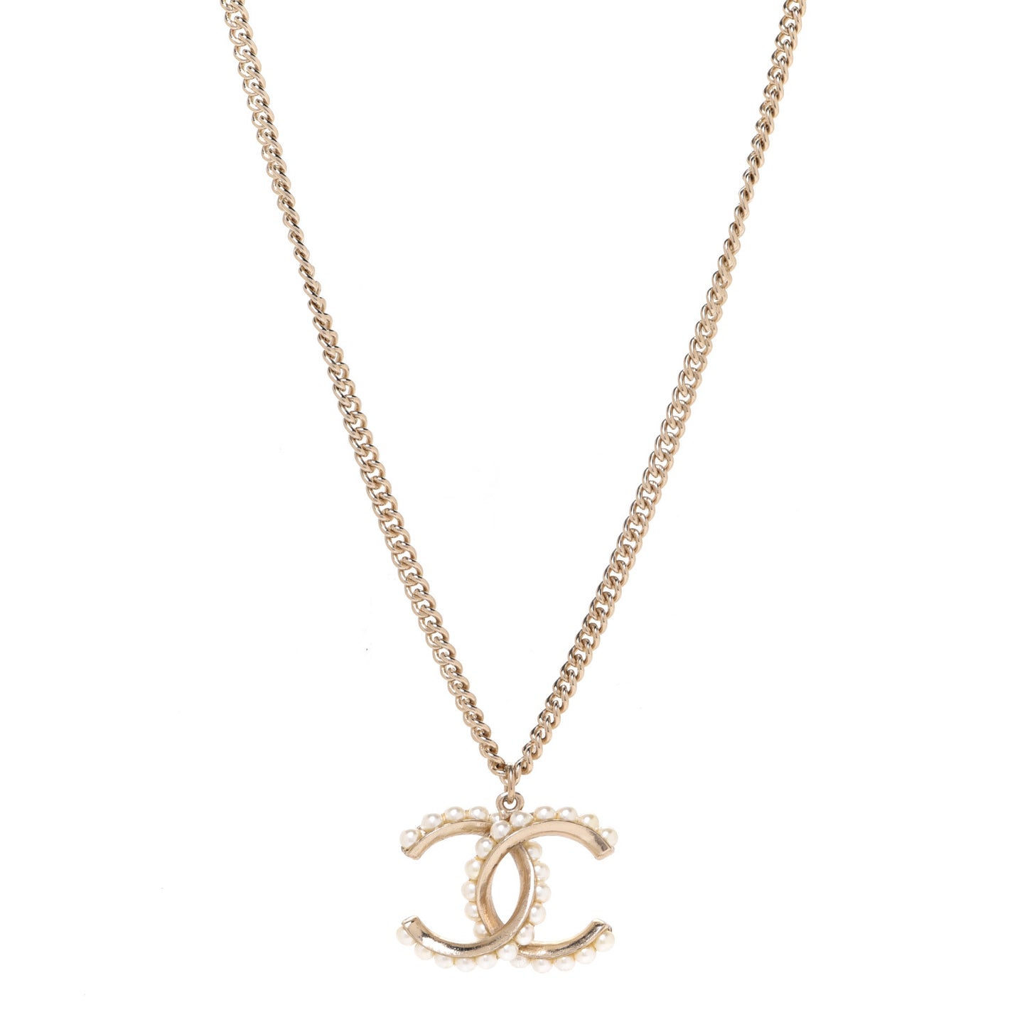 Pearl Twisted CC Pendant Necklace Gold