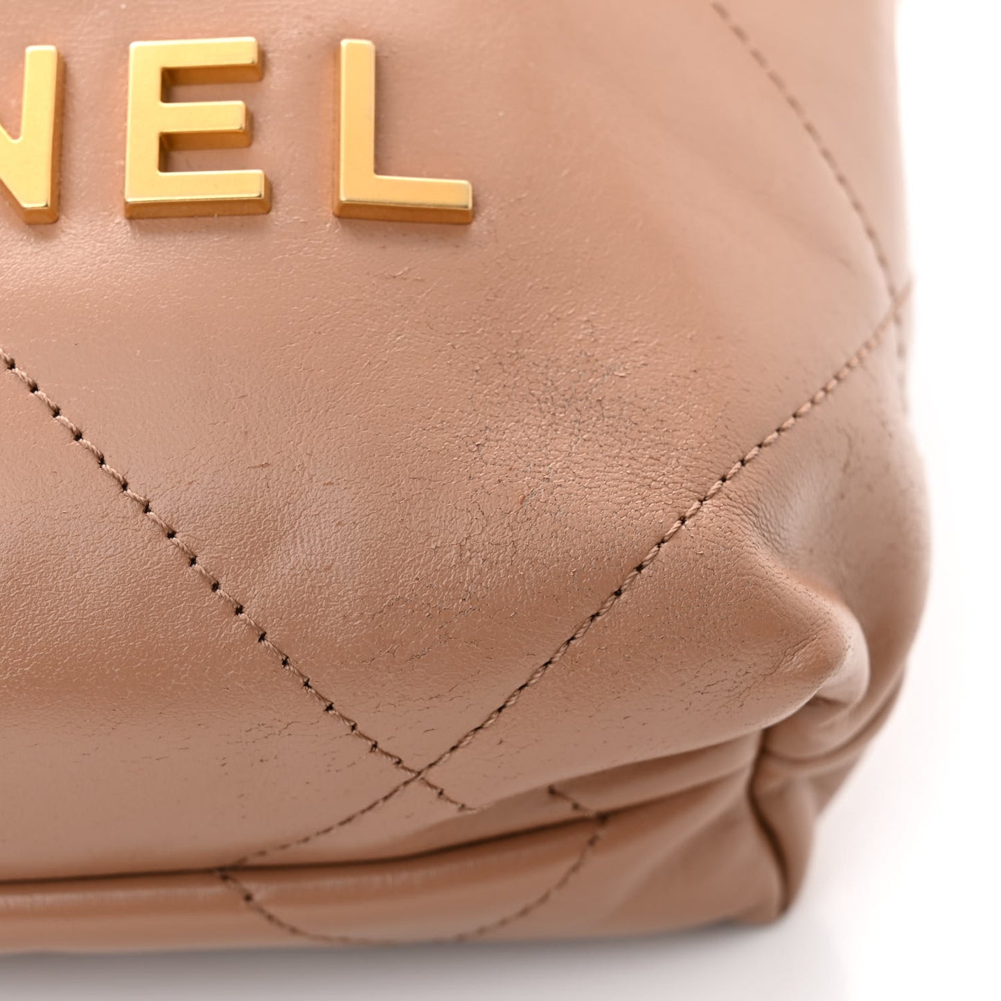 Shiny Calfskin Quilted Mini Chanel 22 Dark Beige