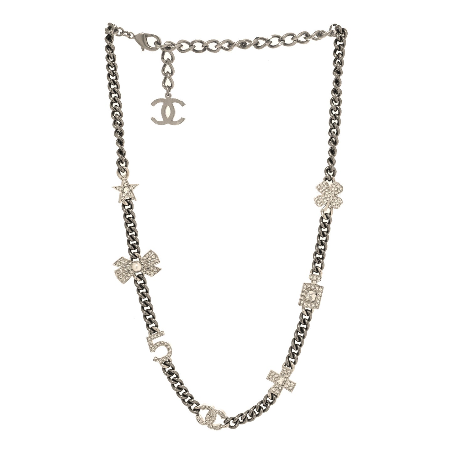 Ruthenium Crystal Chain CC Lucky Charms Choker Silver