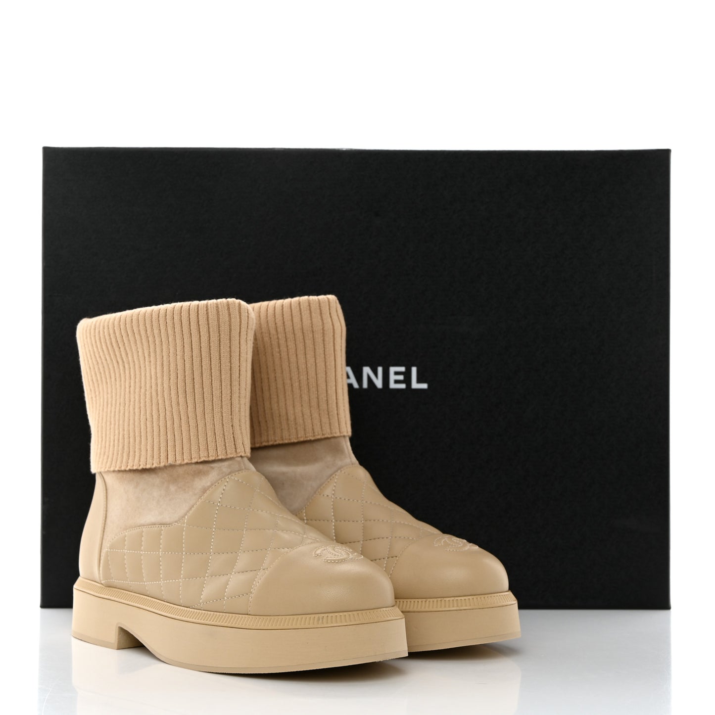 Suede Lambskin Calfskin Knit Womens Ankle Boots 38 Beige