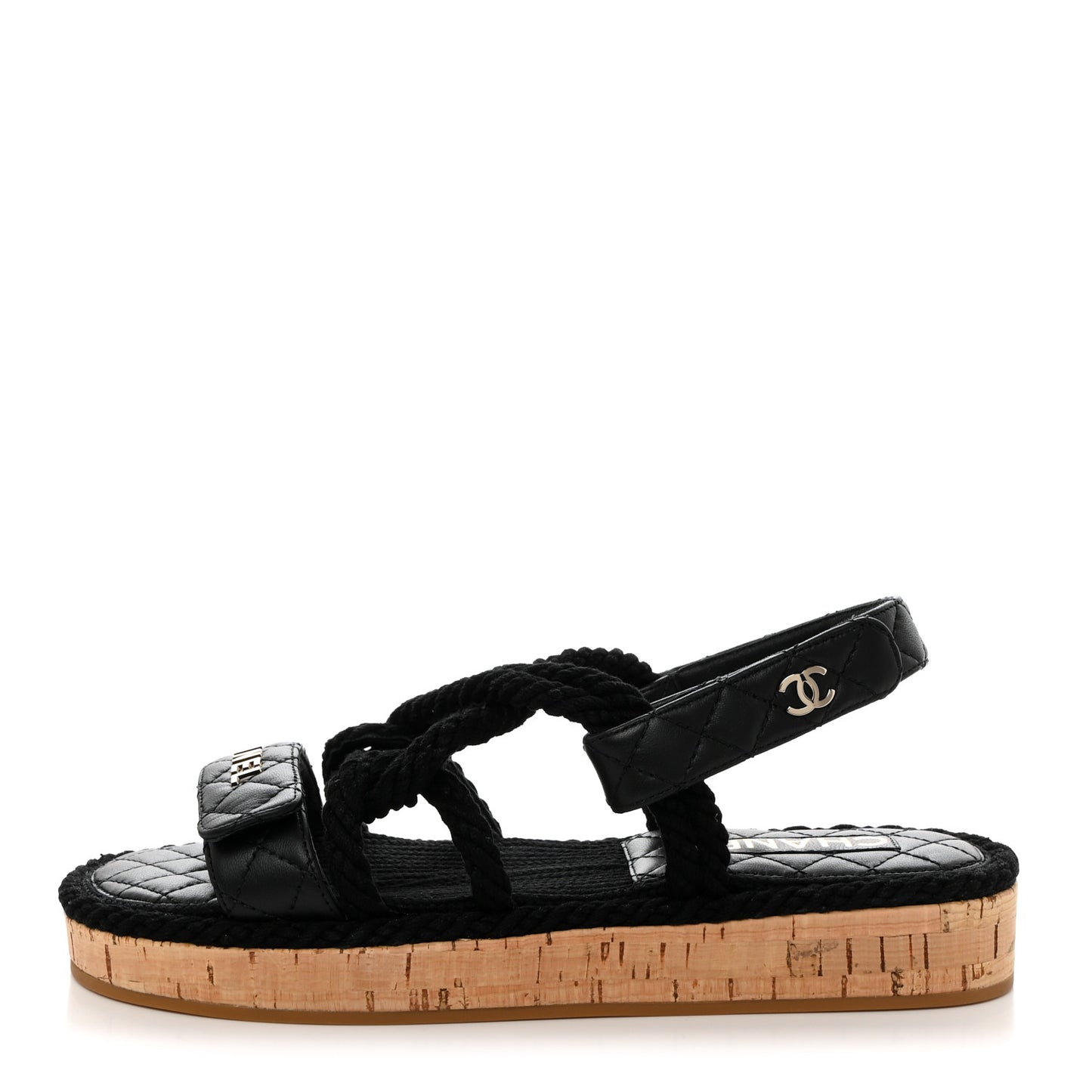 Cord Lambskin Quilted Logo Sandals 38 Black