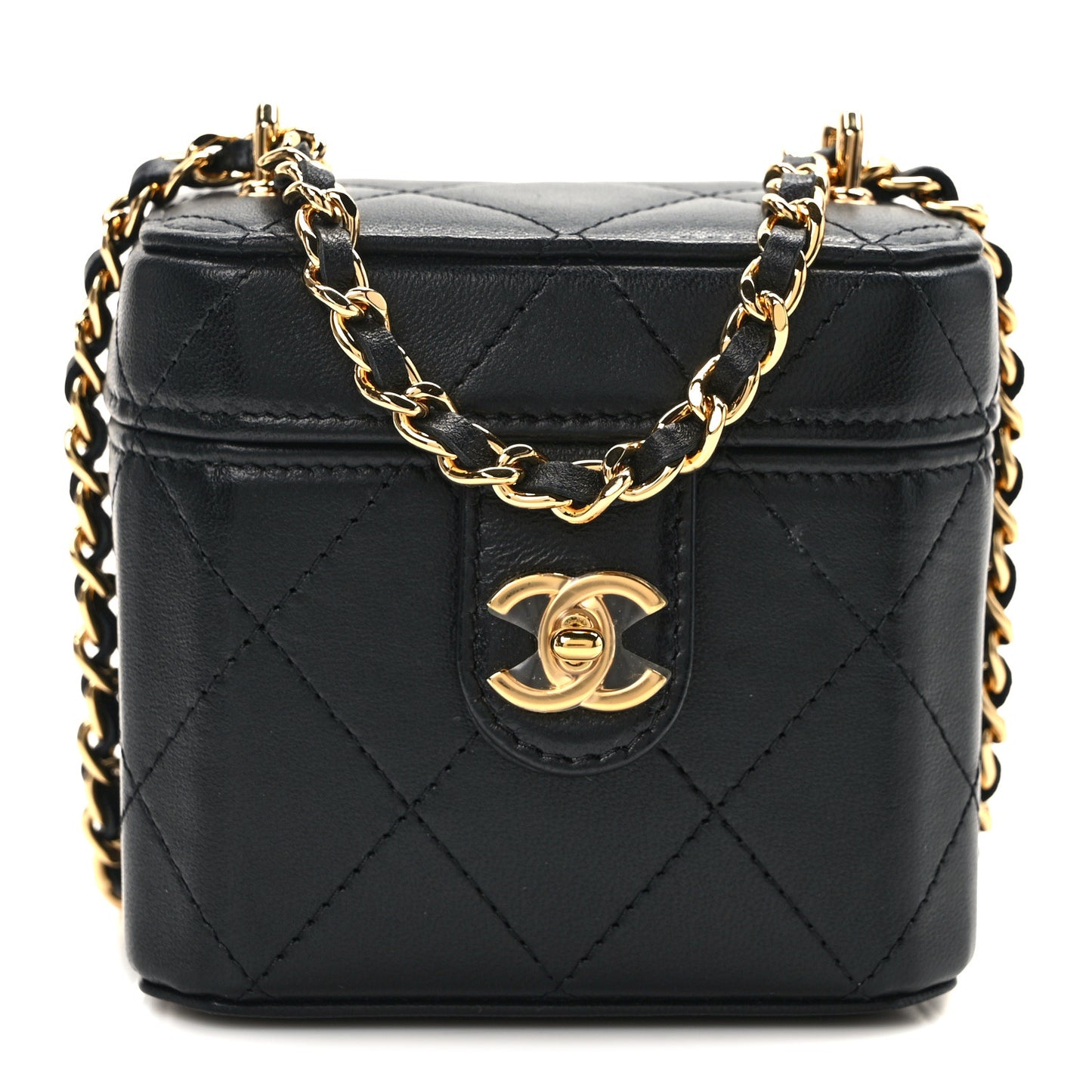 Lambskin Quilted Vanity Clutch With Chain Black