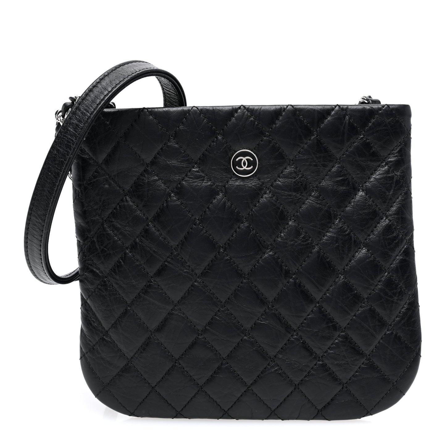 Aged Calfskin Quilted Crossbody Bag Black