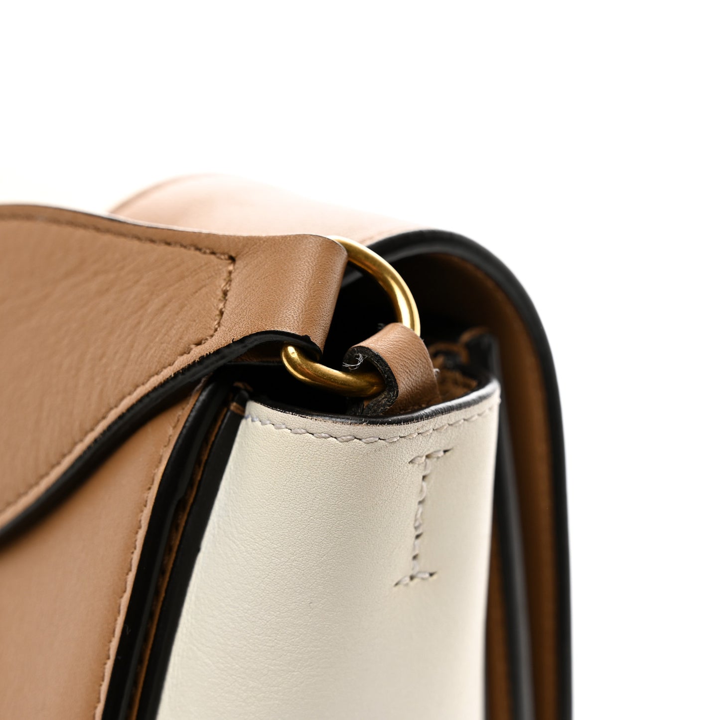 Shiny Smooth Calfskin Medium Frame Shoulder Bag Tan Optic White