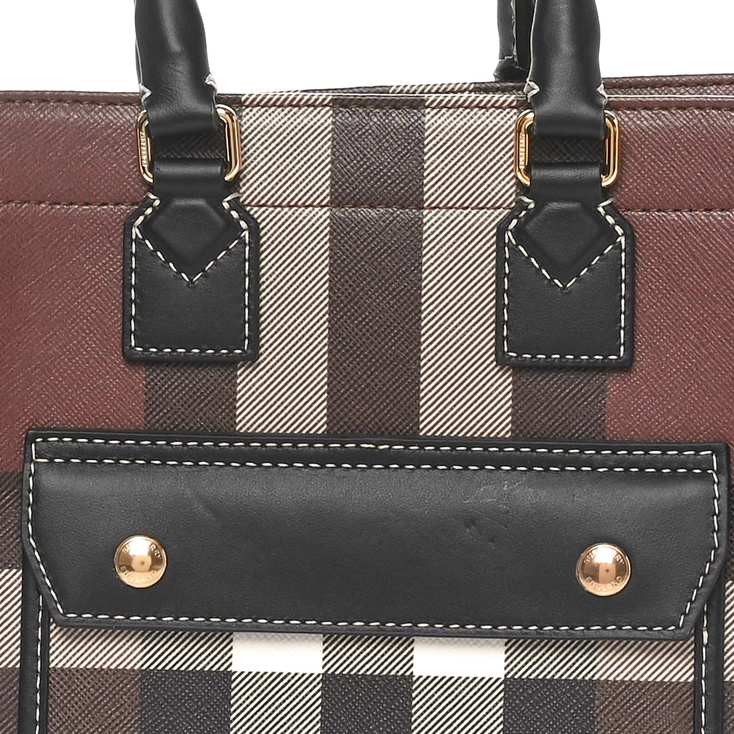E-Canvas Check Calfskin Mini Freya Tote Dark Birch Brown