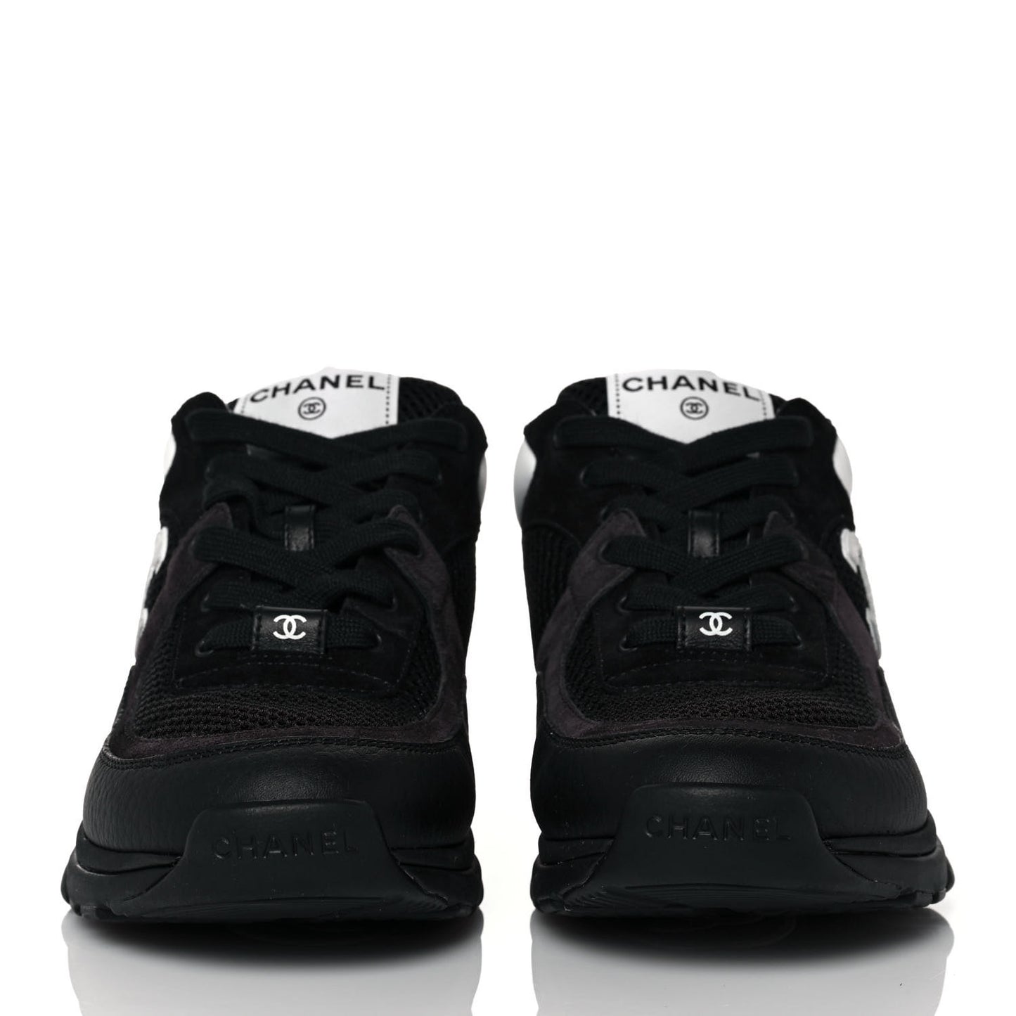 Mesh Suede Grained Calfskin Womens CC Sneakers 39 Black White