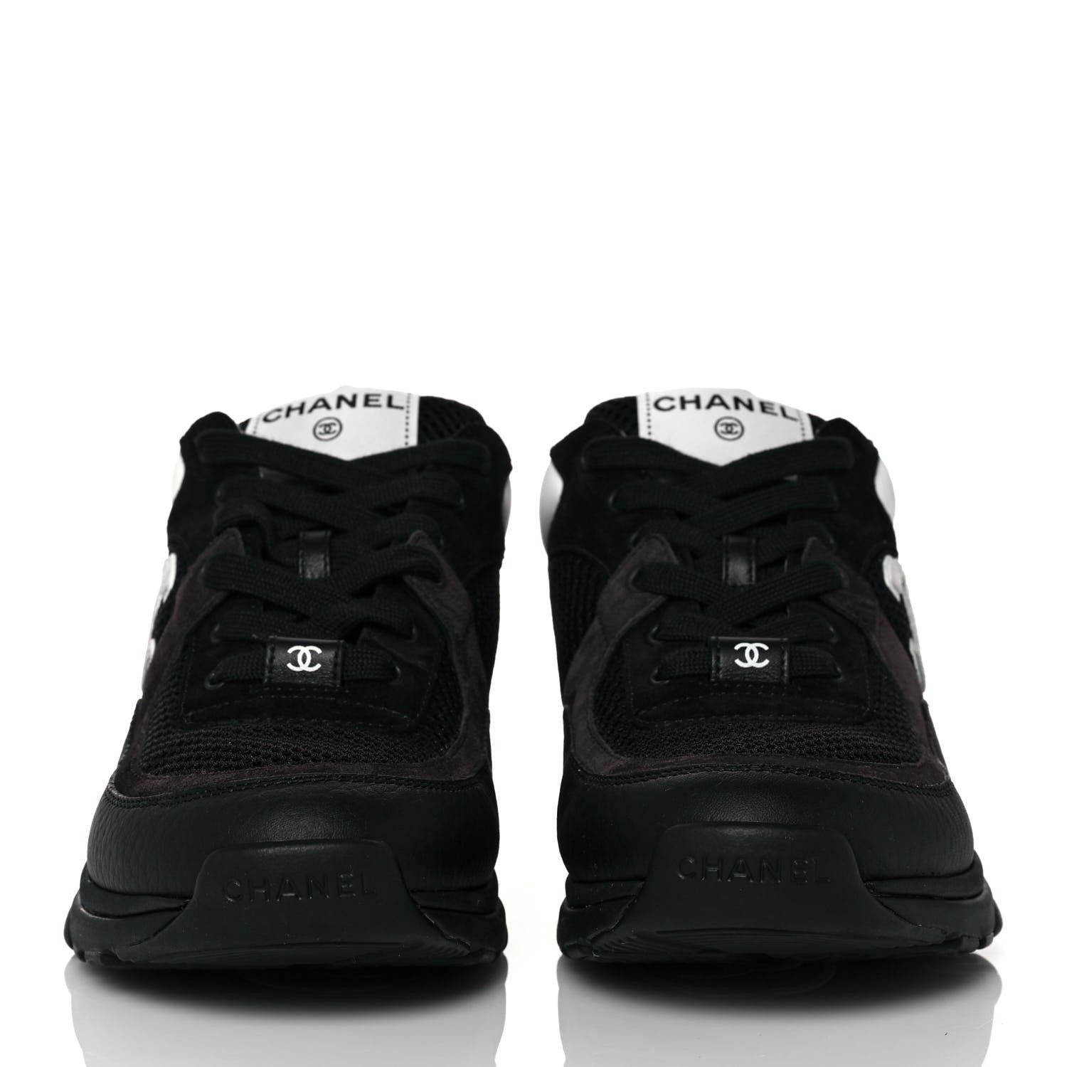 Chanel Mesh Suede Grained Calfskin Womens CC Sneakers 39 Black White 2 of 7