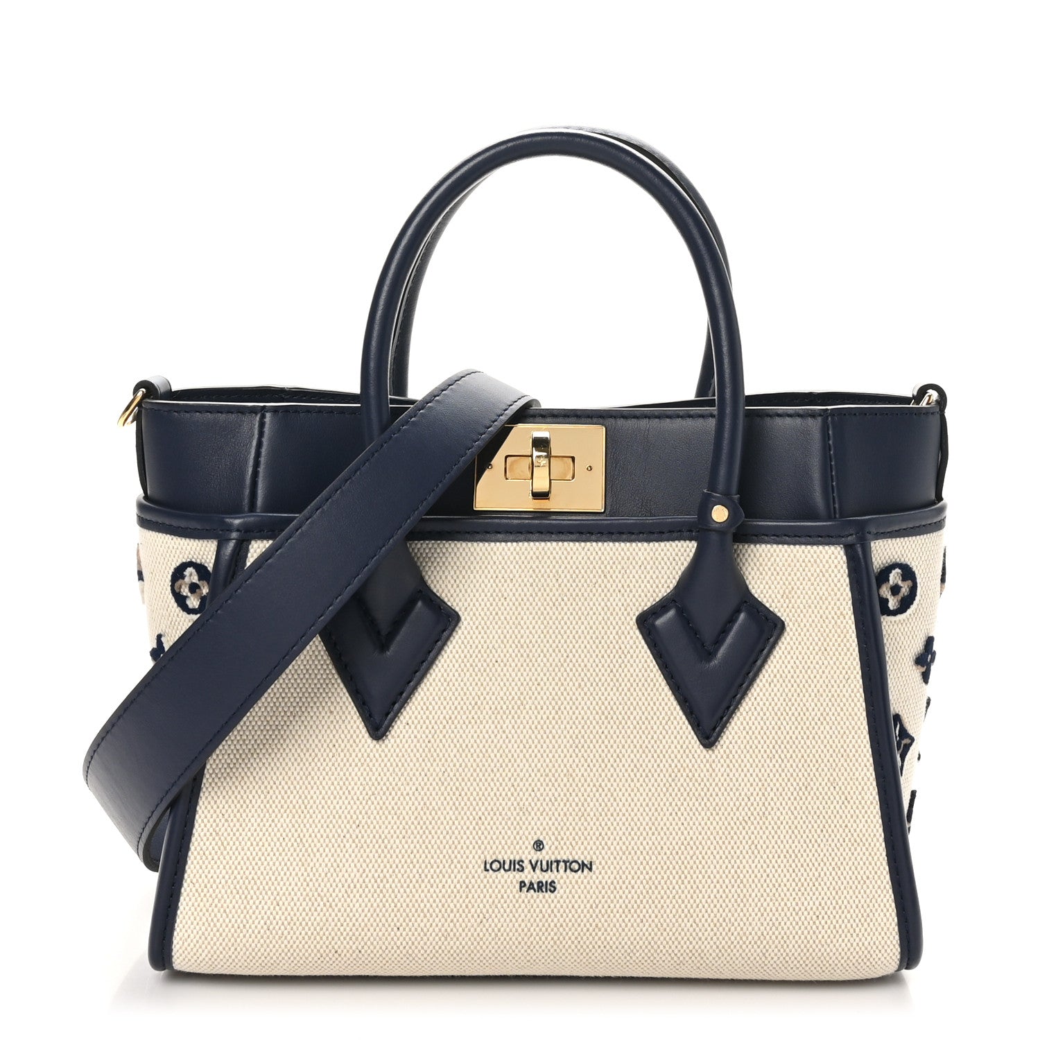 Louis Vuitton Canvas Calfskin Monogram On My Side PM Navy Blue