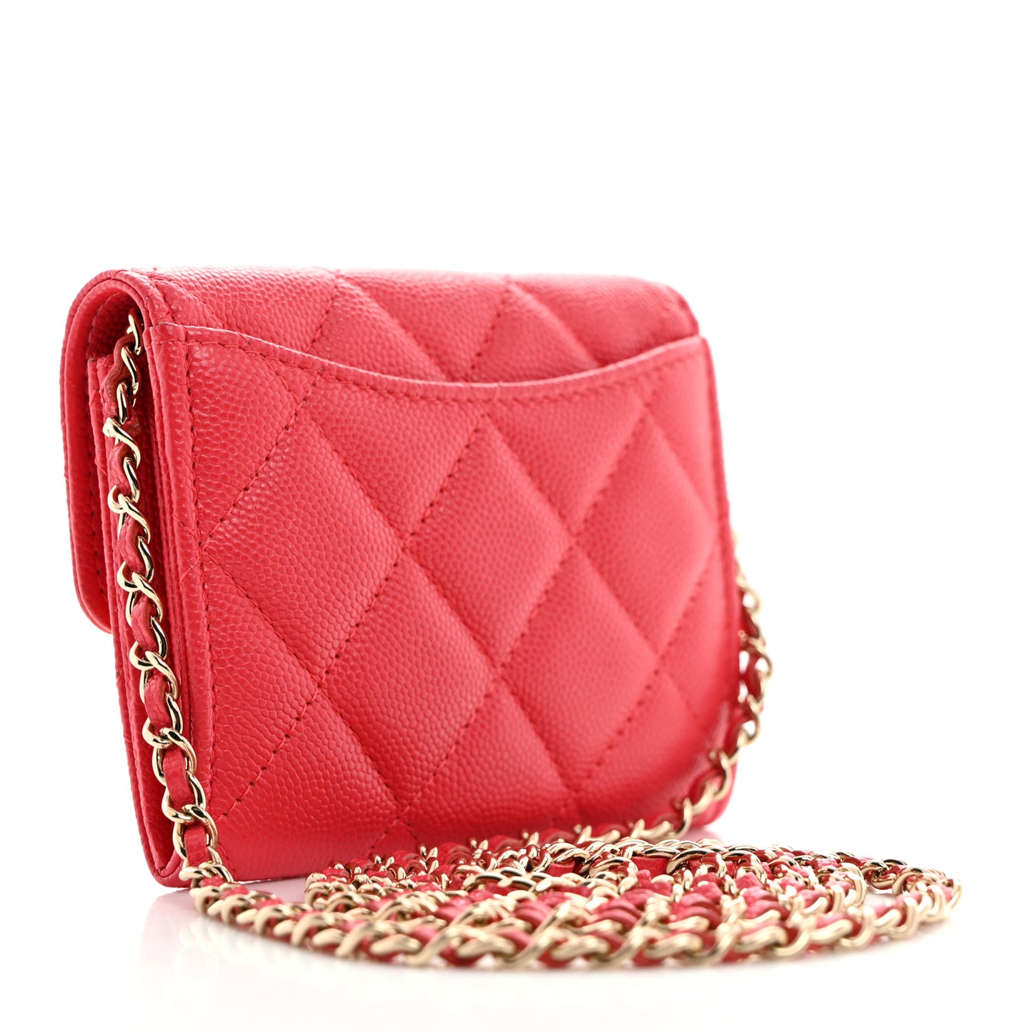 Caviar Quilted Flap Card Holder On Chain Dark Pink