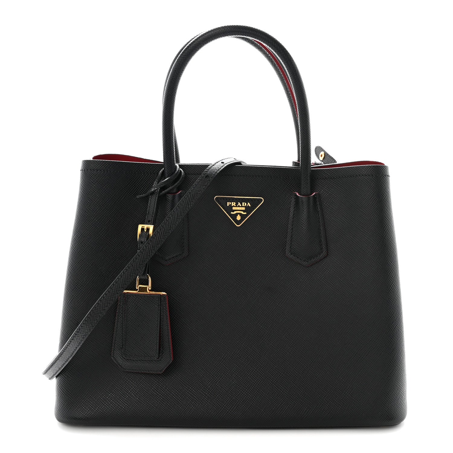 Prada Saffiano Cuir Medium Double Bag Black Fuoco 1889421