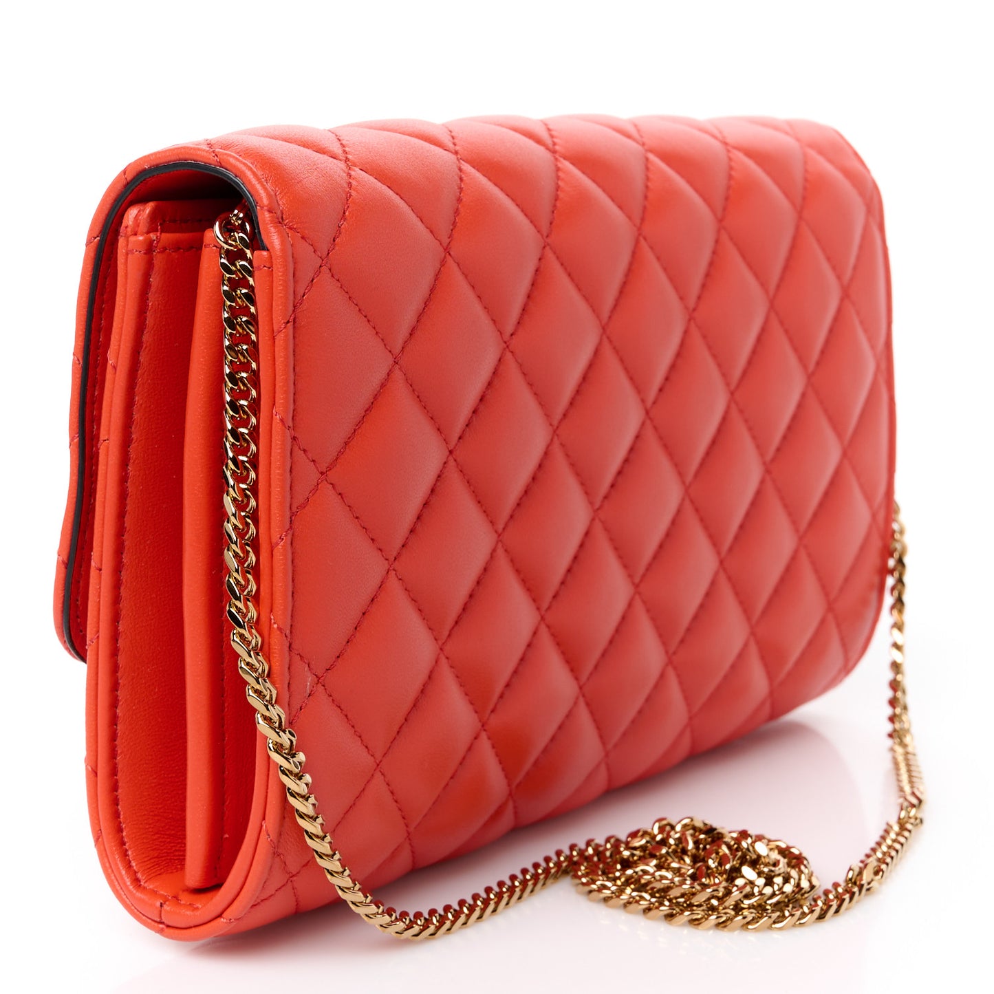 Lambskin Quilted Medusa Wallet on Chain Crossbody Coral
