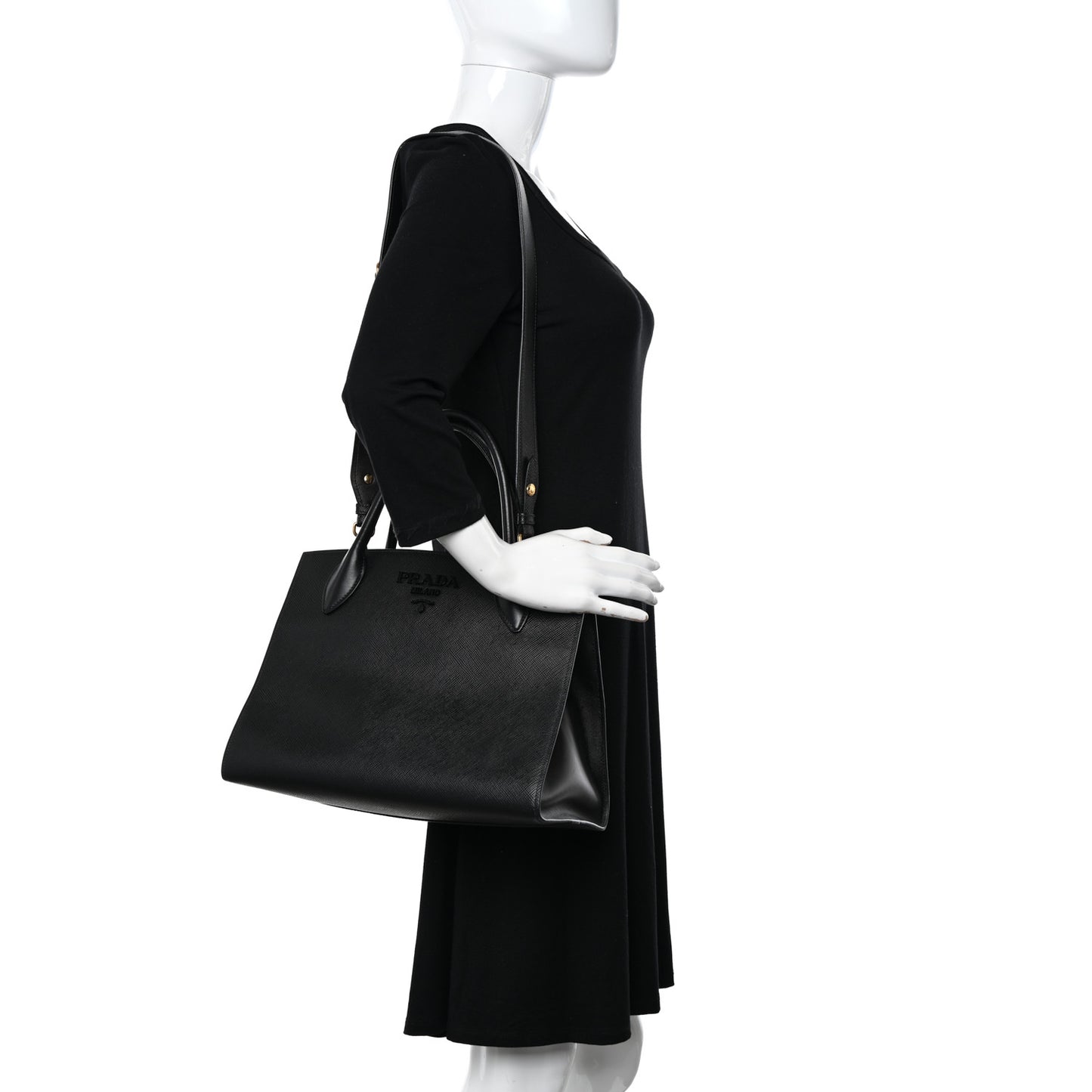 Saffiano Cuir Calfskin Medium Monochrome Top Handle Tote Black