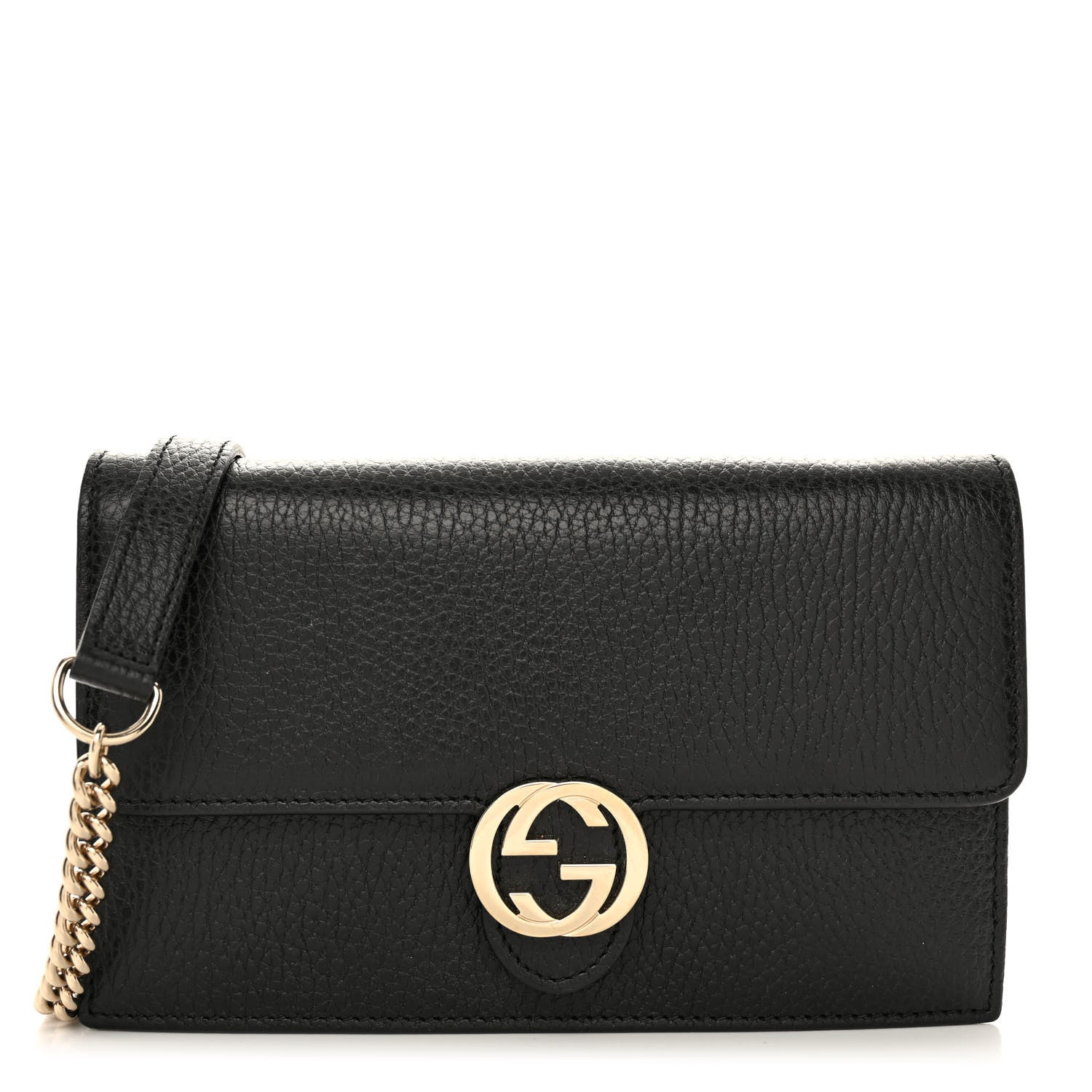 Gucci Dollar Calfskin Interlocking G Chain Wallet Black 1 of 10