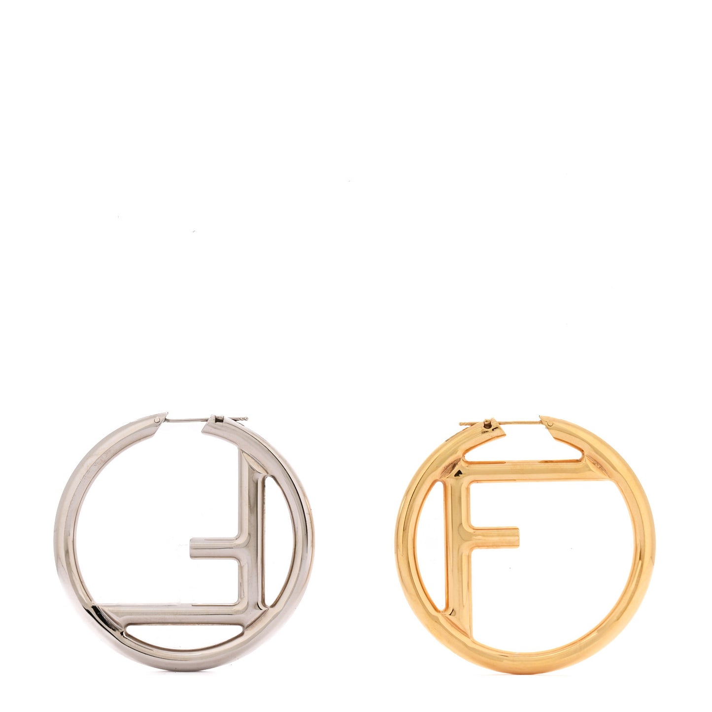 Metal FF Hoop Earrings Gold Silver