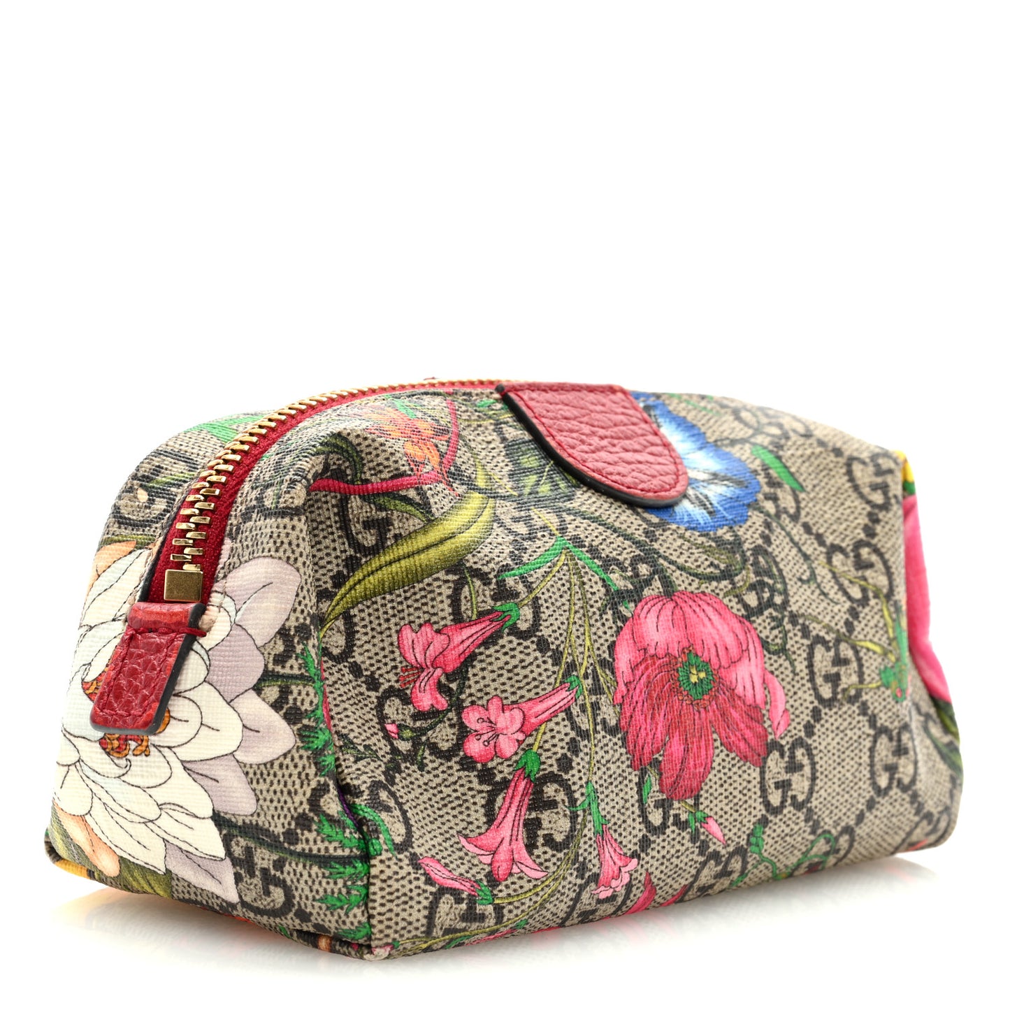 Soft GG Supreme Monogram Flora Calfskin Small Ophidia Cosmetic Case Beige Ebony Multicolor Rosso
