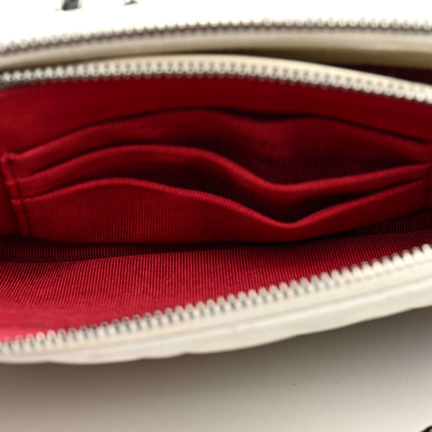 Aged Calfskin Quilted Small Gabrielle Clutch With Chain White Black