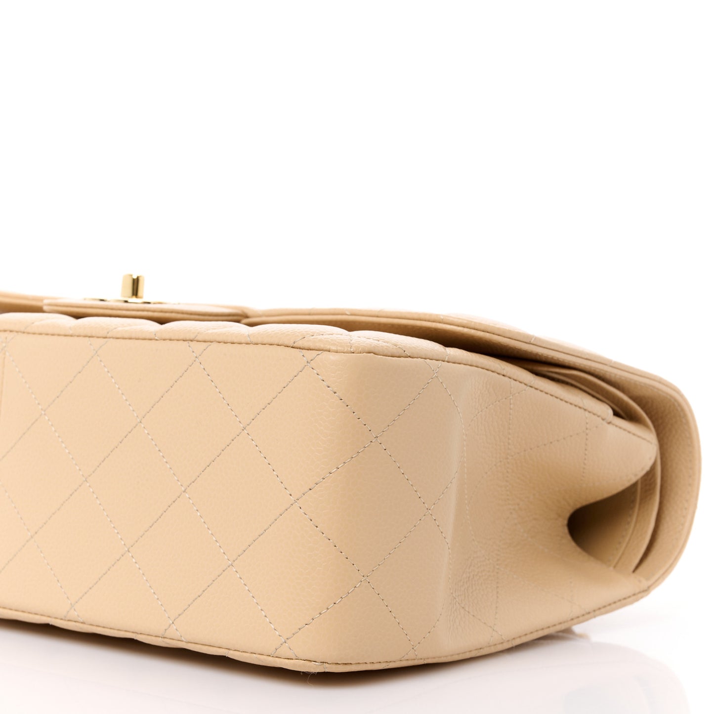 Caviar Quilted Jumbo Double Flap Beige