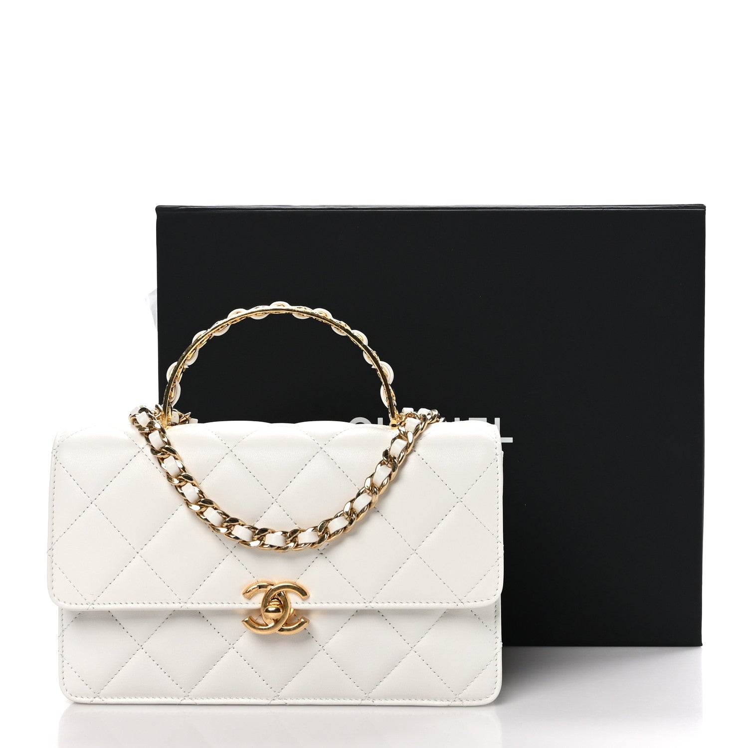Chanel Shiny Calfskin Quilted Small Metal Top Handle Flap White 12 of 12
