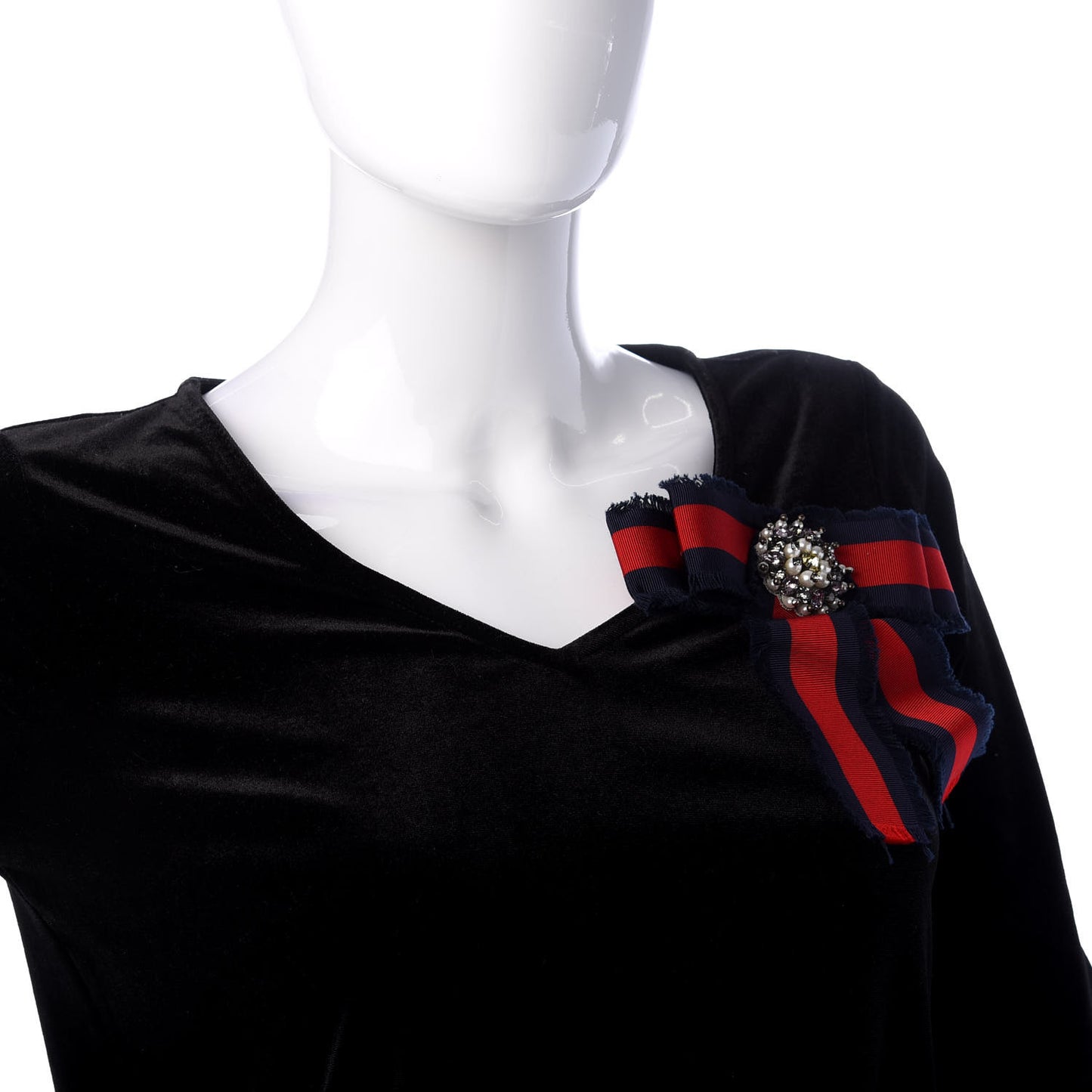 Grosgrain Web Crystal Bow Brooch Blue Red