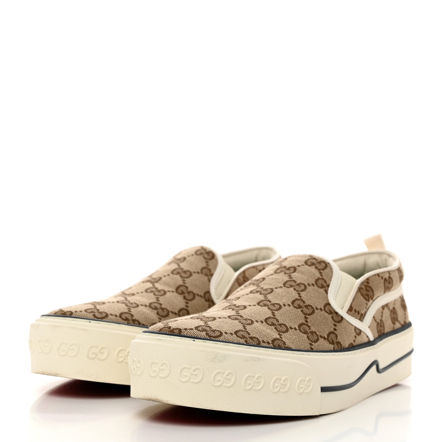 GG Monogram Womens 1977 Tennis Slip On 30mm Sneakers 40 Beige Ebony Mystic White