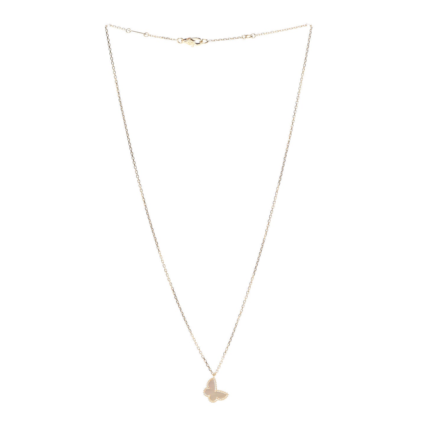 18K Yellow Gold Mother of Pearl Sweet Alhambra Butterfly Pendant Necklace