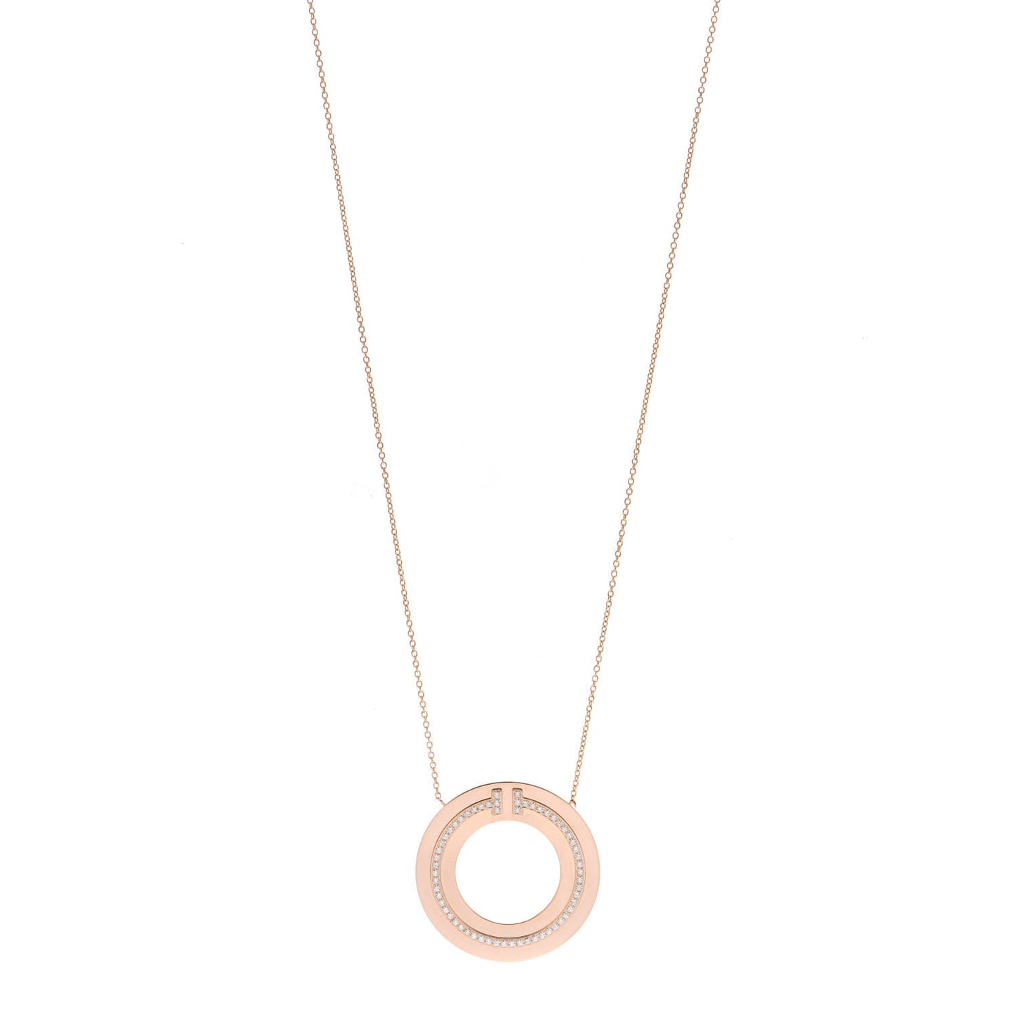 18K Rose Gold Diamond T Circle Pendant Necklace