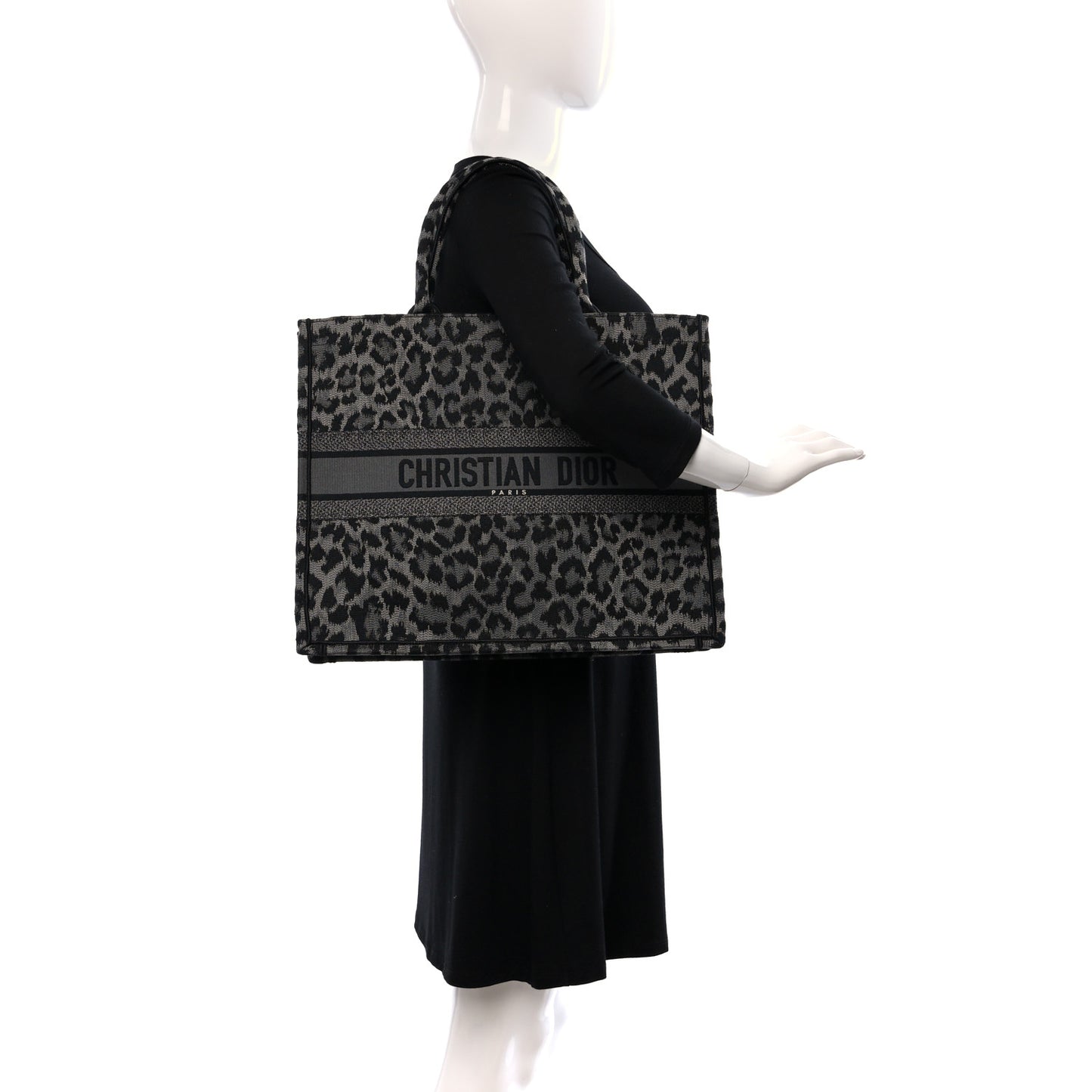 Canvas Mizza Embroidered Large Leopard Book Tote Grey