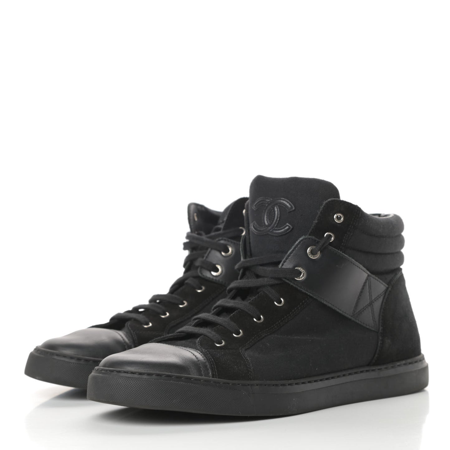 Toile Suede Calfskin Mens High Top Sneakers 43 Black