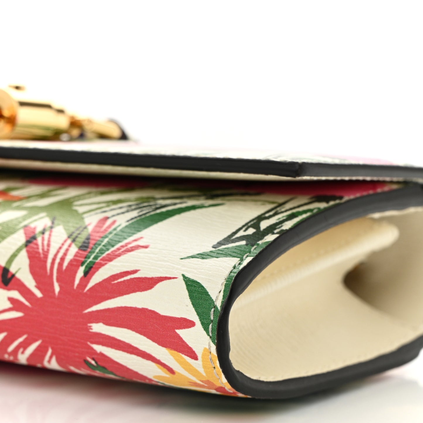 X KEN SCOTT New Shangai Calfskin Jardin D'Avril Floral Print Jackie 1961 Chain Wallet Ivory Pink