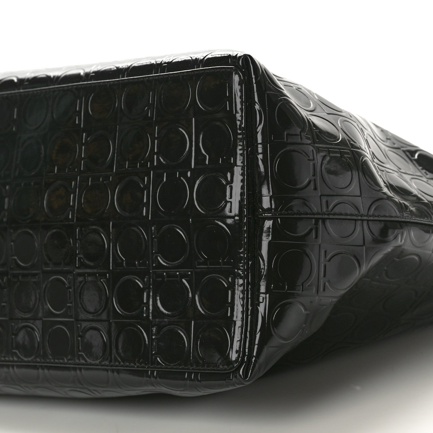 Salvatore Ferragamo Patent Gancini Embossed Tote Black 9 of 9