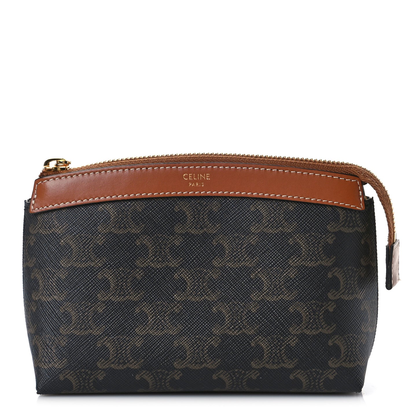 Triomphe Canvas Calfskin Cosmetic Pouch Tan