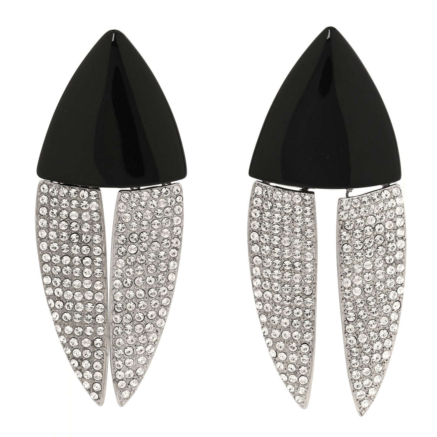 Crystal Articulated Geometric Clip On Earrings Silver Black