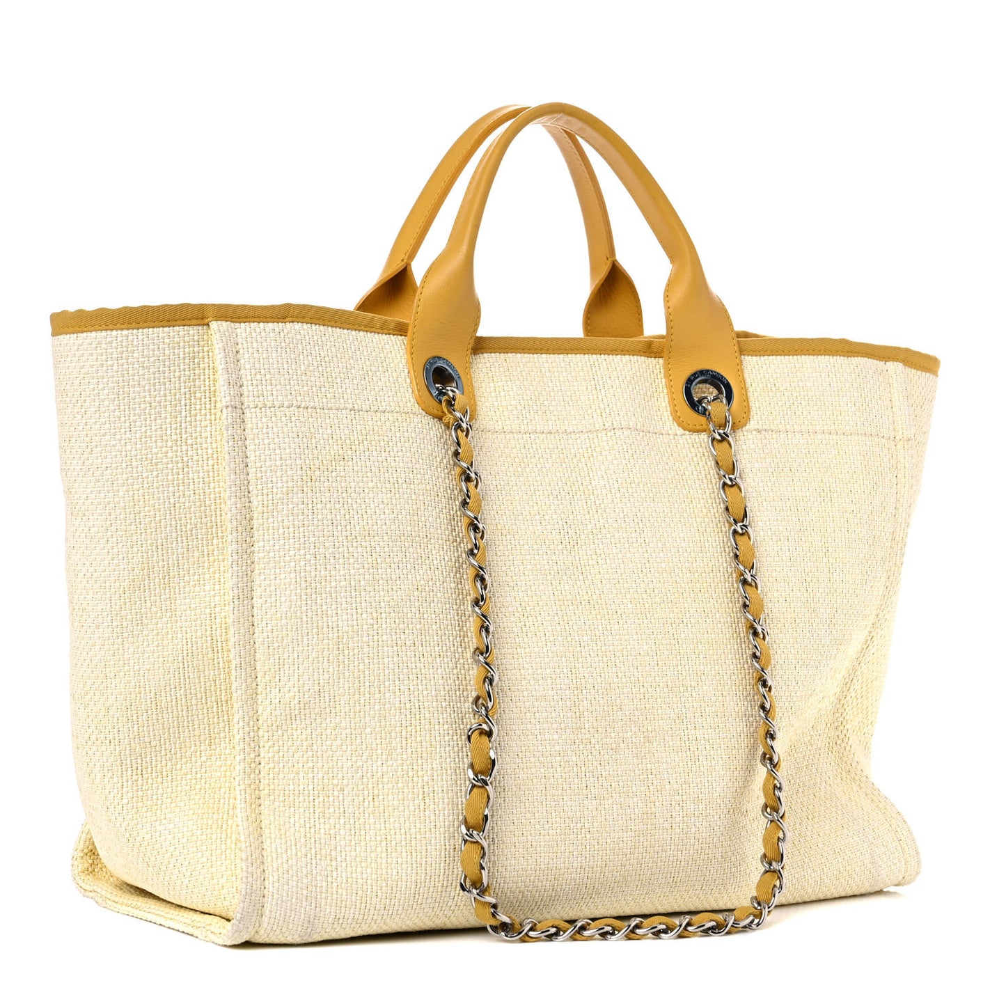 Woven Straw Raffia Medium Deauville Tote Yellow