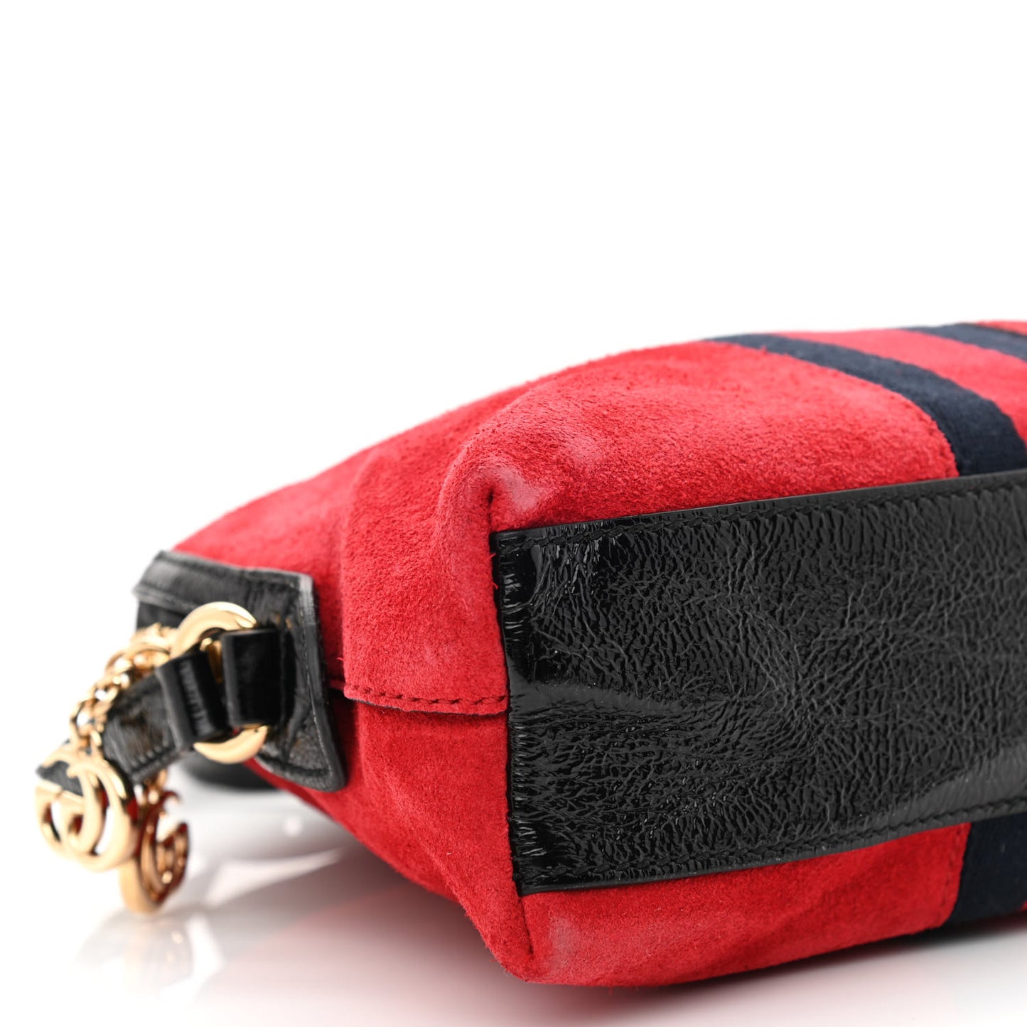 Suede Patent Web GG Small Ophidia Dome Shoulder Bag Hibiscus Red