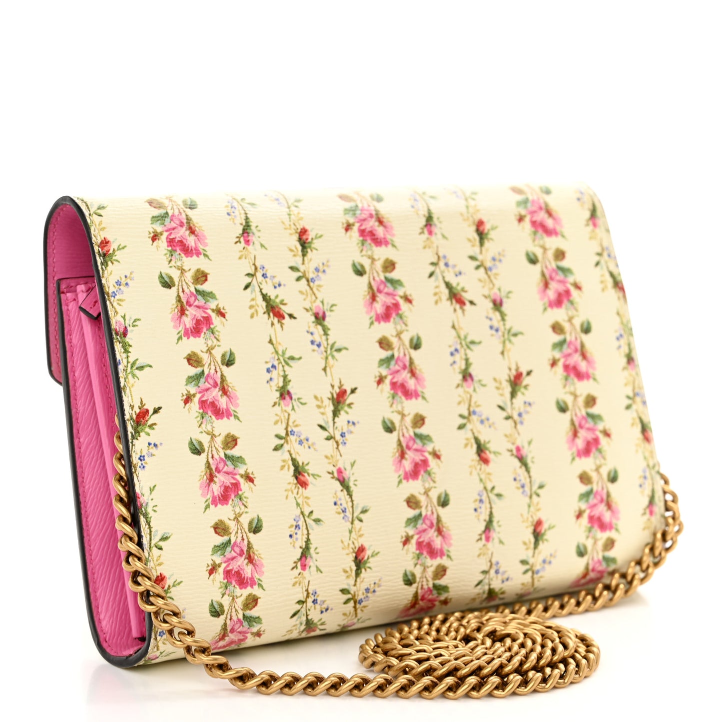 Calfskin Floral Print Mini Dionysus Chain Wallet Ivory Pink