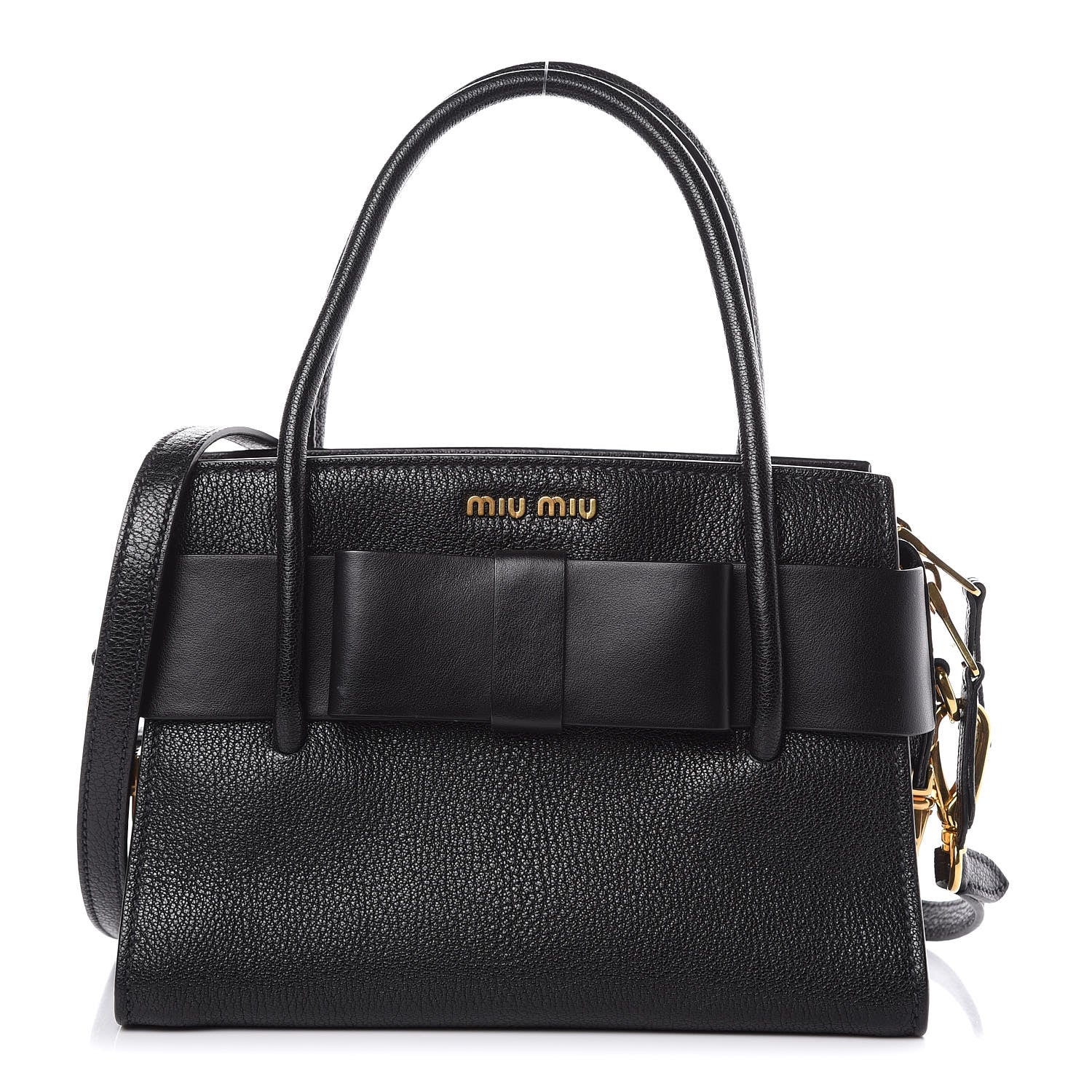 Miu Miu Goatskin Madras Fiocco Bow Top Handle Tote Black 398855