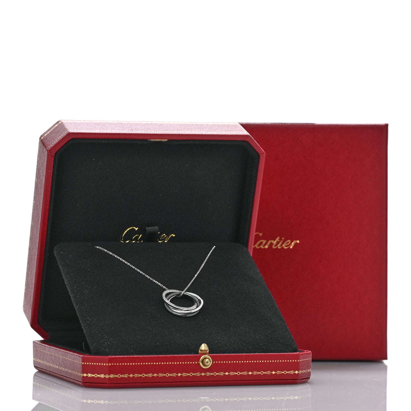 18K White Gold Black Ceramic Diamond Trinity Pendant Necklace
