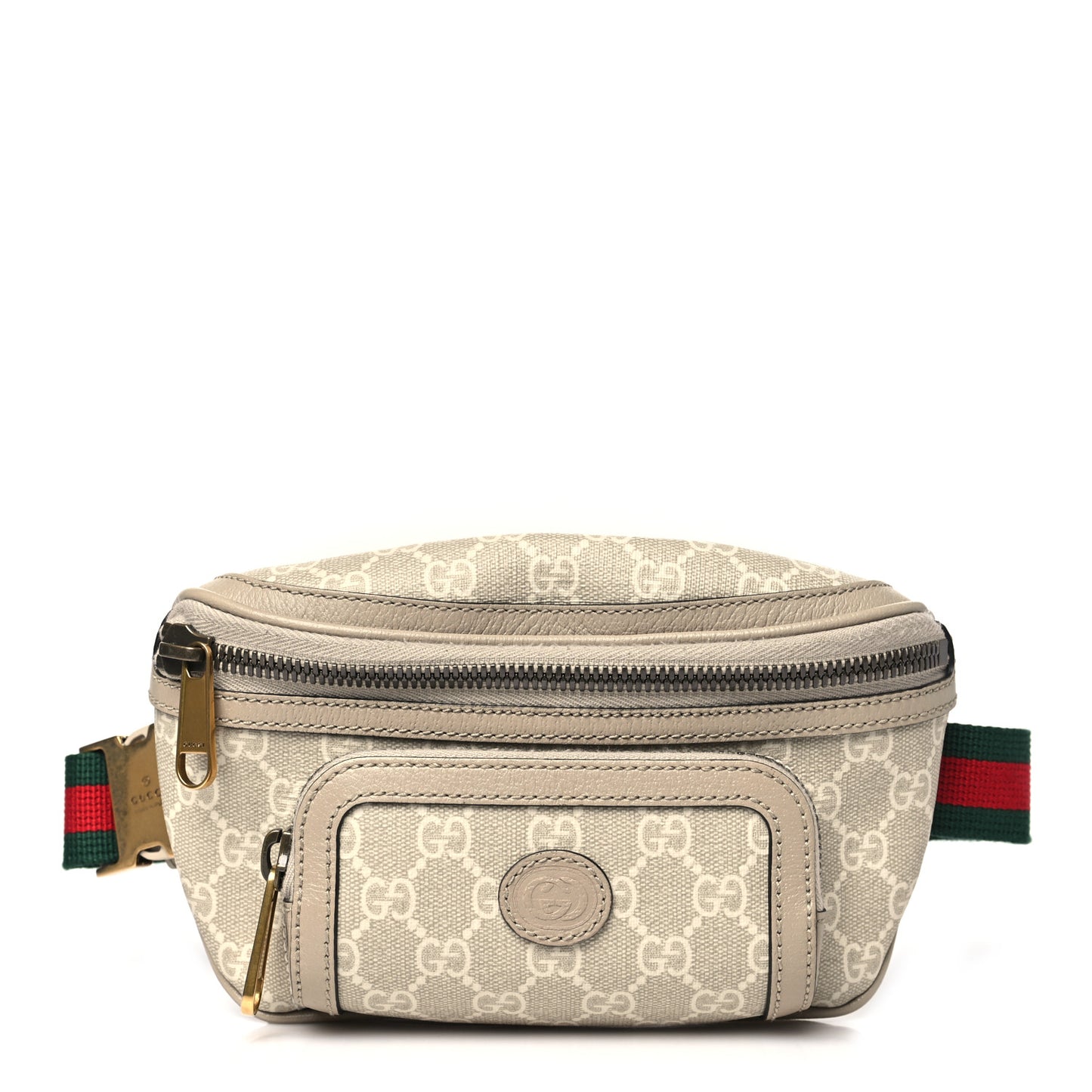 GG Supreme Monogram Textured Calfskin Web Retro Interlocking G Belt Bag Beige Mystic White Oatmeal