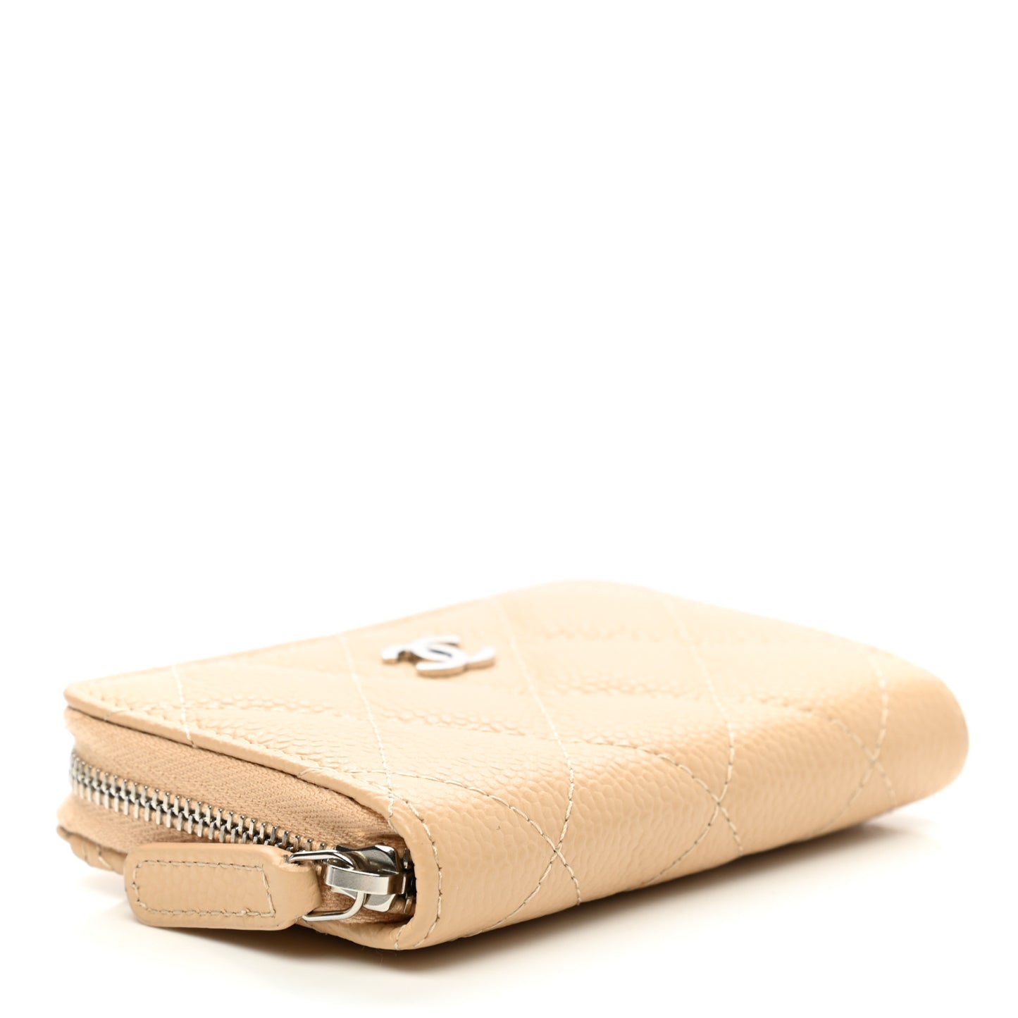 Caviar Quilted Zip Around Coin Purse Beige