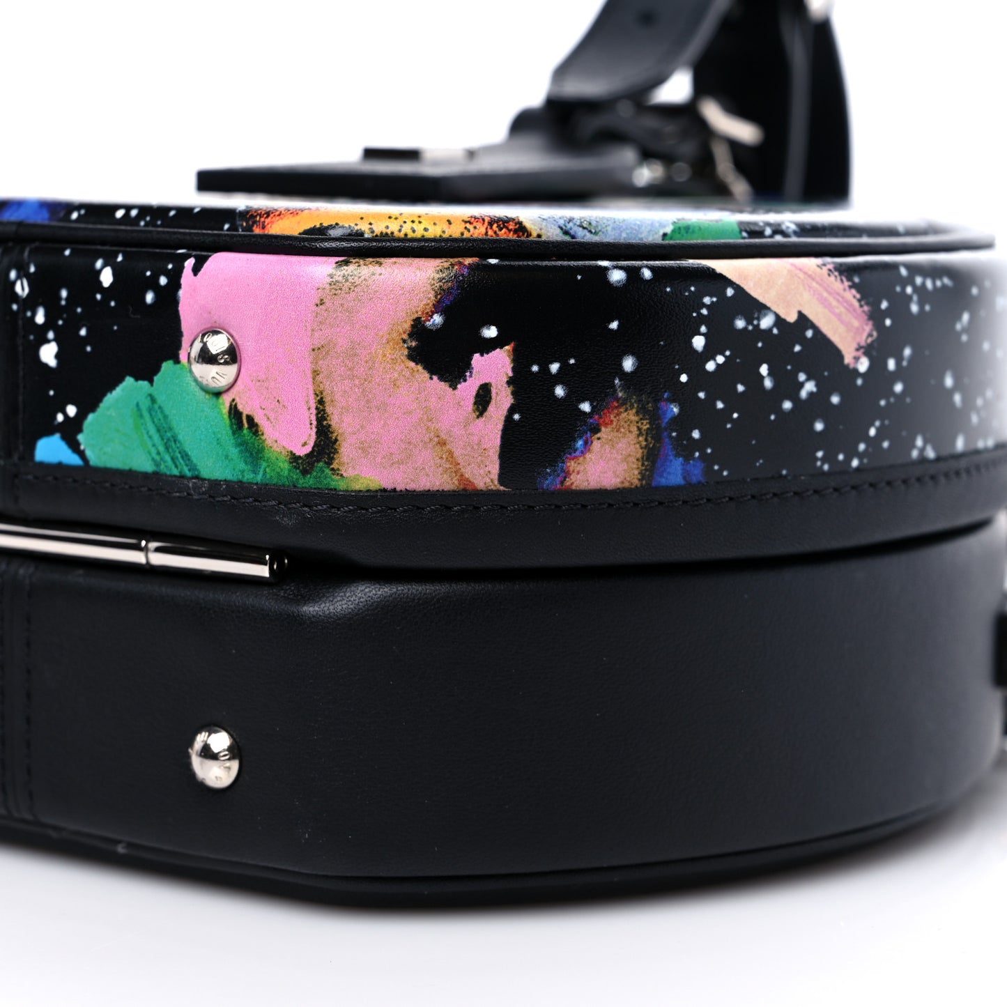 Calfskin Splash Print Petite Boite Chapeau Black