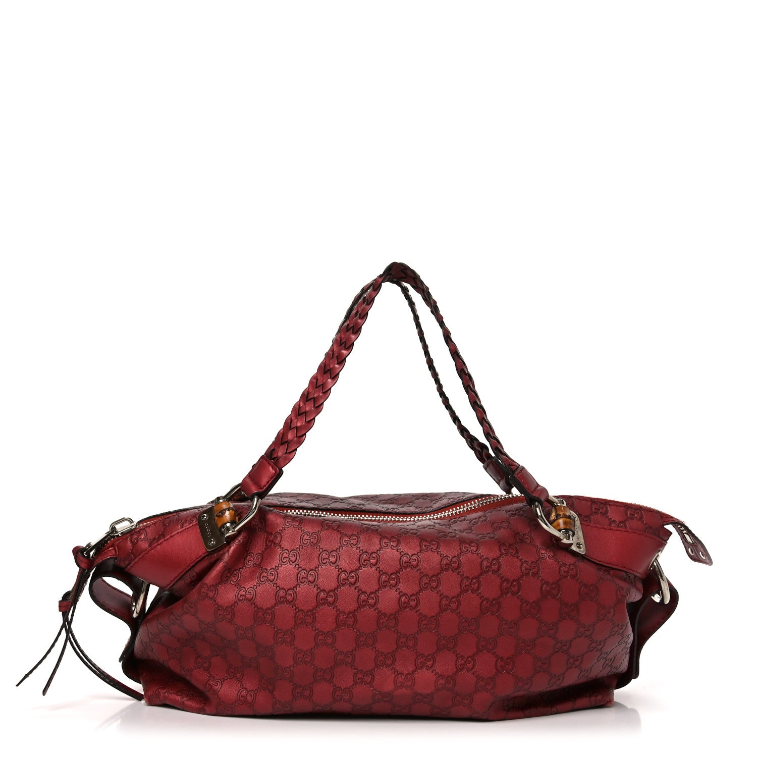 Gucci Metallic Guccissima Medium Bamboo Bar Tote Red 1842946