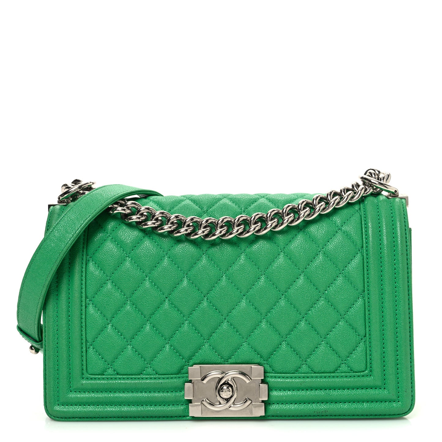 Caviar Quilted Medium Boy Flap Green
