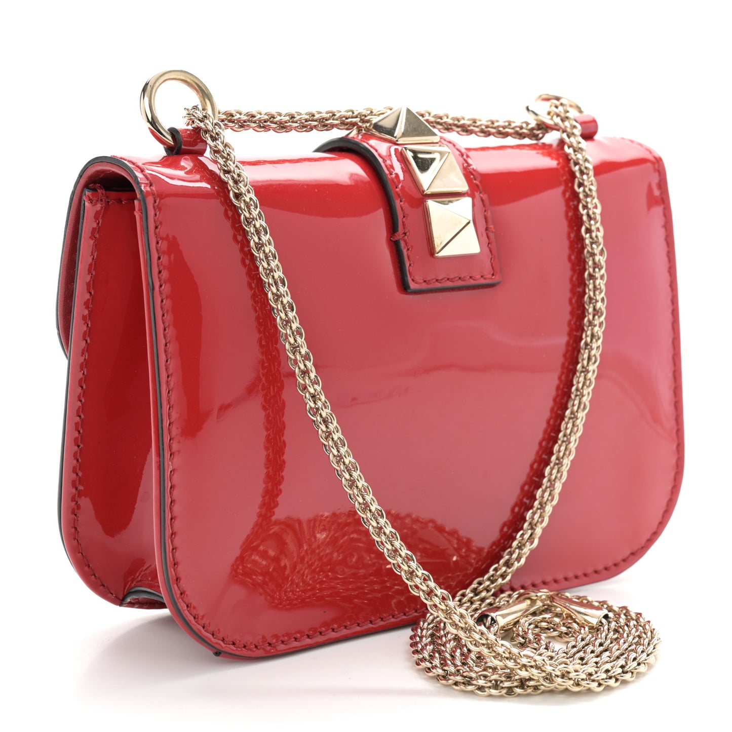 Patent Small Glam Lock Rockstud Flap Rosso Valentino