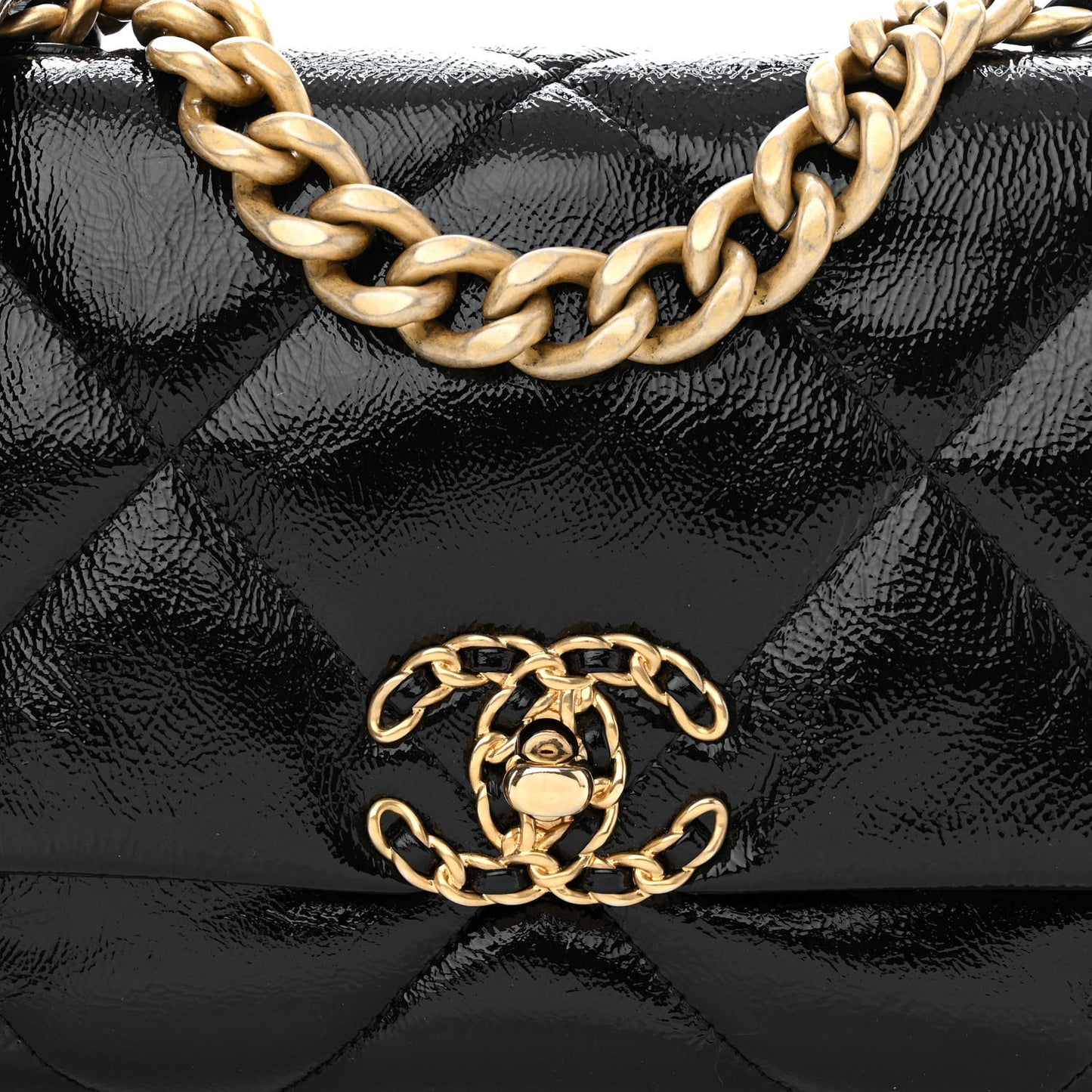 Shiny Crumpled Calfskin Quilted Medium Chanel 19 Flap Black