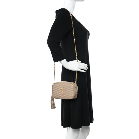 Grain De Poudre Matelasse Monogram Mini Lou Camera Bag Dark Beige