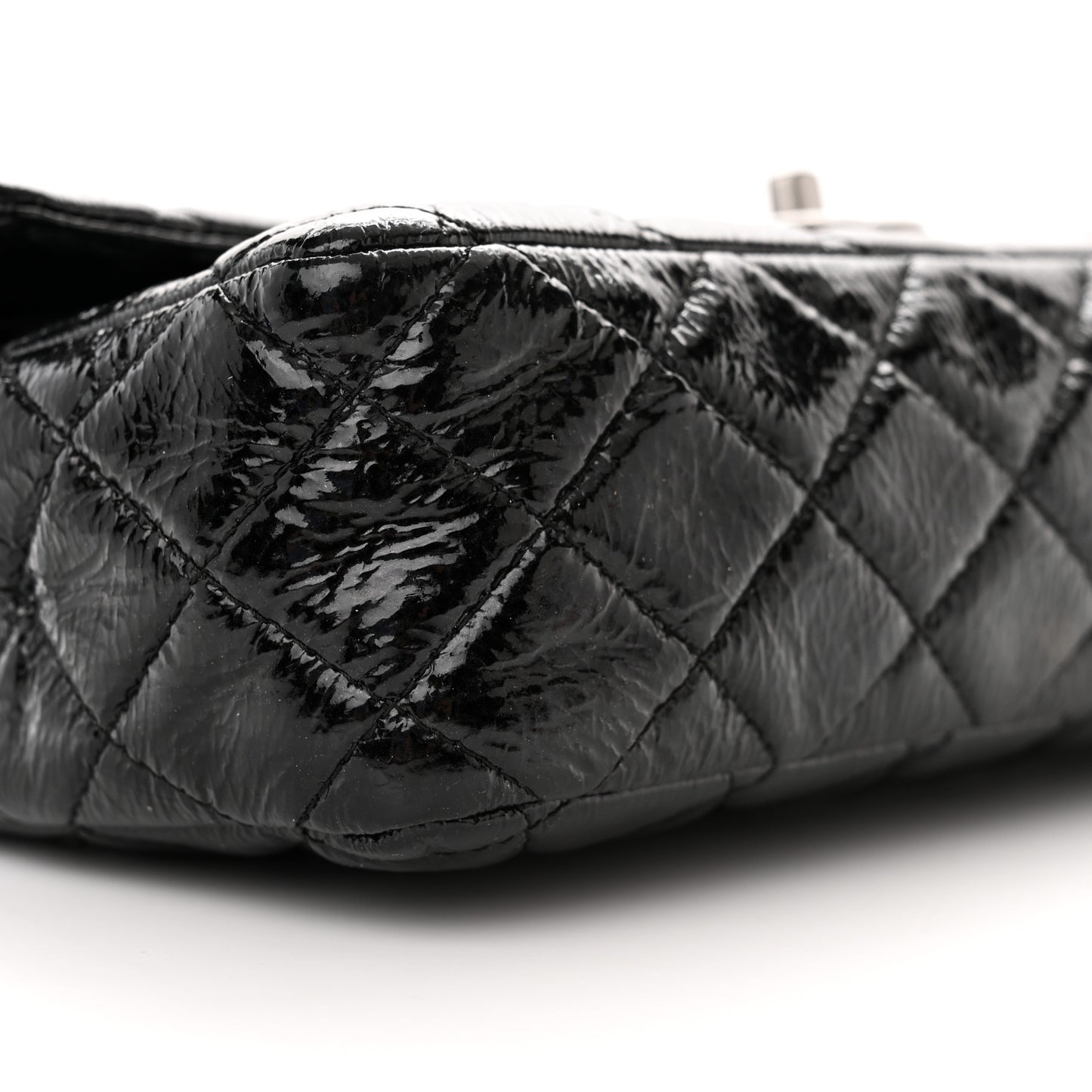 Distressed Patent Quilted Medium Double Flap Black